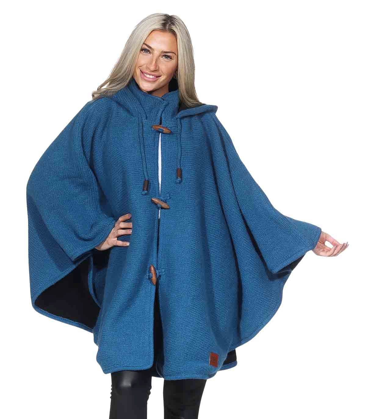 Strickcape Strick Poncho+Kapuze Umhang Cape Strickjacke Wolle Jacke Winter Mantel
