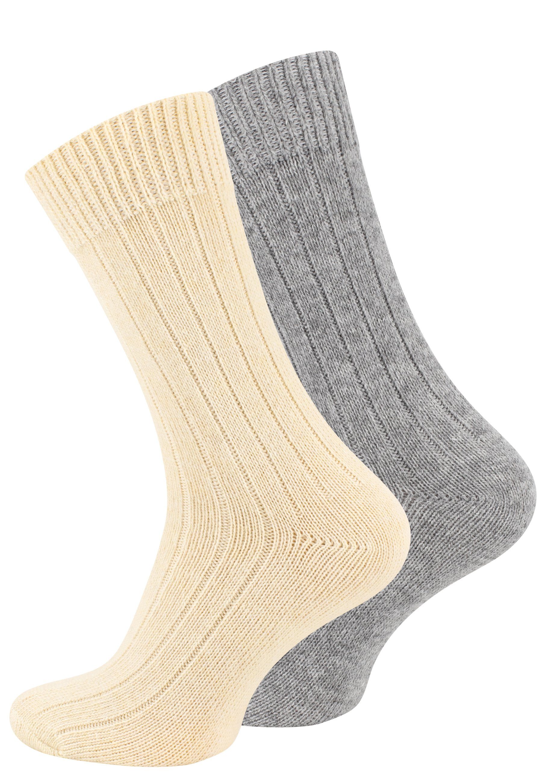 Cotton Prime® Socken Alpaka ökologisch und Socken ecru/hellgrau gefärbt (2-Paar) vorgewaschen