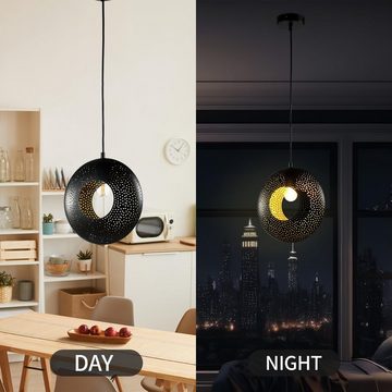 LQWELL LED Pendelleuchte Schwarz Rund, E27 Hängelampe Hängeleuchte Retro, Kronleuchter Anhänger Vertigo Lampe, Höhenverstellbare, für Esszimmer Cafés Studio Bartheke Schlafzimmer Dekor