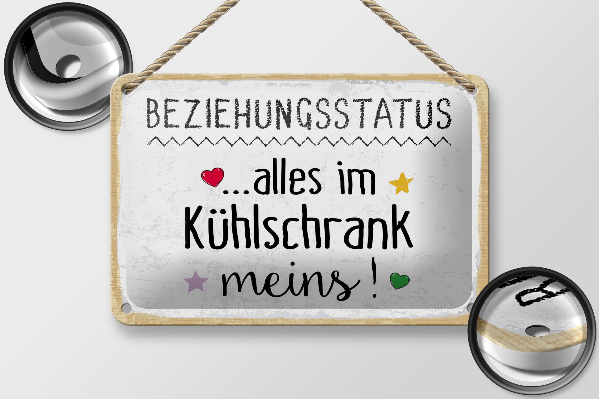 Femer GmbH Metallschild Spruch 12x18 cm Beziehungsstatus alles im Kühlschrank meins, (1 St), gewölbte Oberfläche, abgerundete Ecken, umgeschlagene Kanten