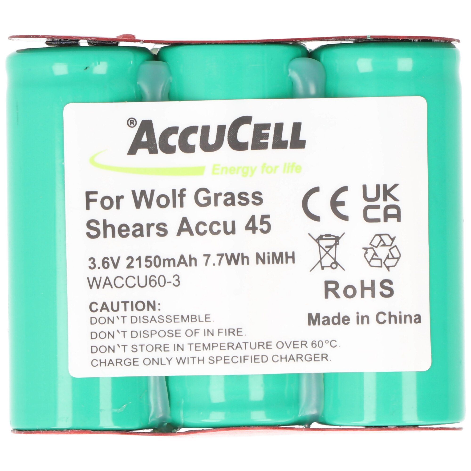 AccuCell Akku für Wolf Accu 2150mAh 3,6 Rasenschere V) Volt ACCU45, 45, NiMH Akku (3,6 2150 mAh