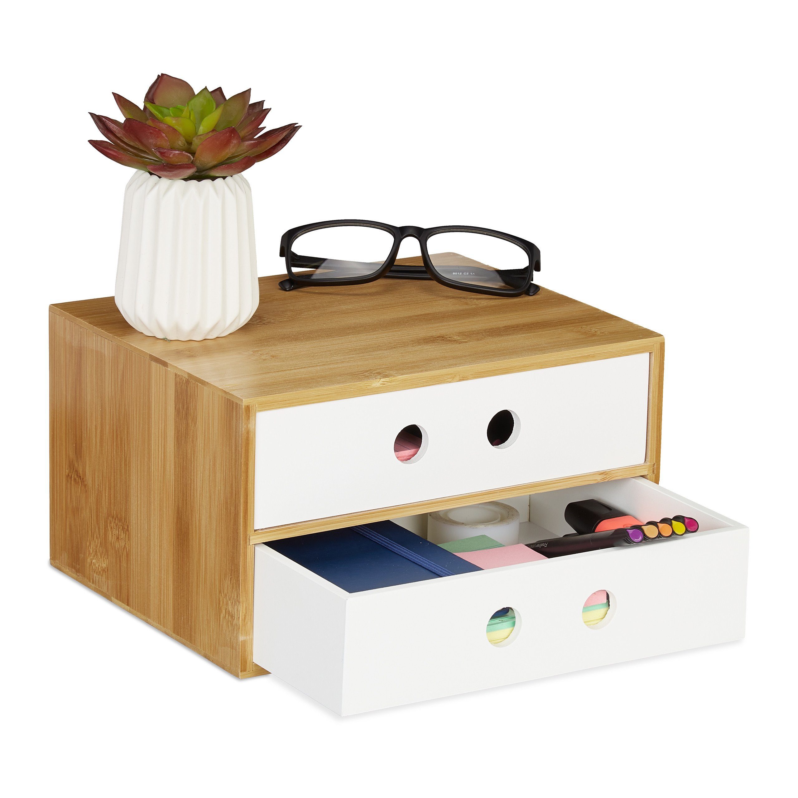 relaxdays Schreibtischaufsatz Schreibtisch Organizer 2 Schubladen, günstig online kaufen