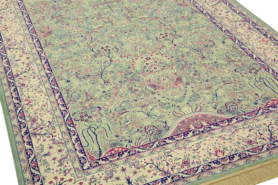 Peyer Syntex Teppich Teppich classic Design, grün, Rechteckig, Höhe: 3 mm, Bordüre gemustert Flachgewebe floral geblümt Orient Tiere