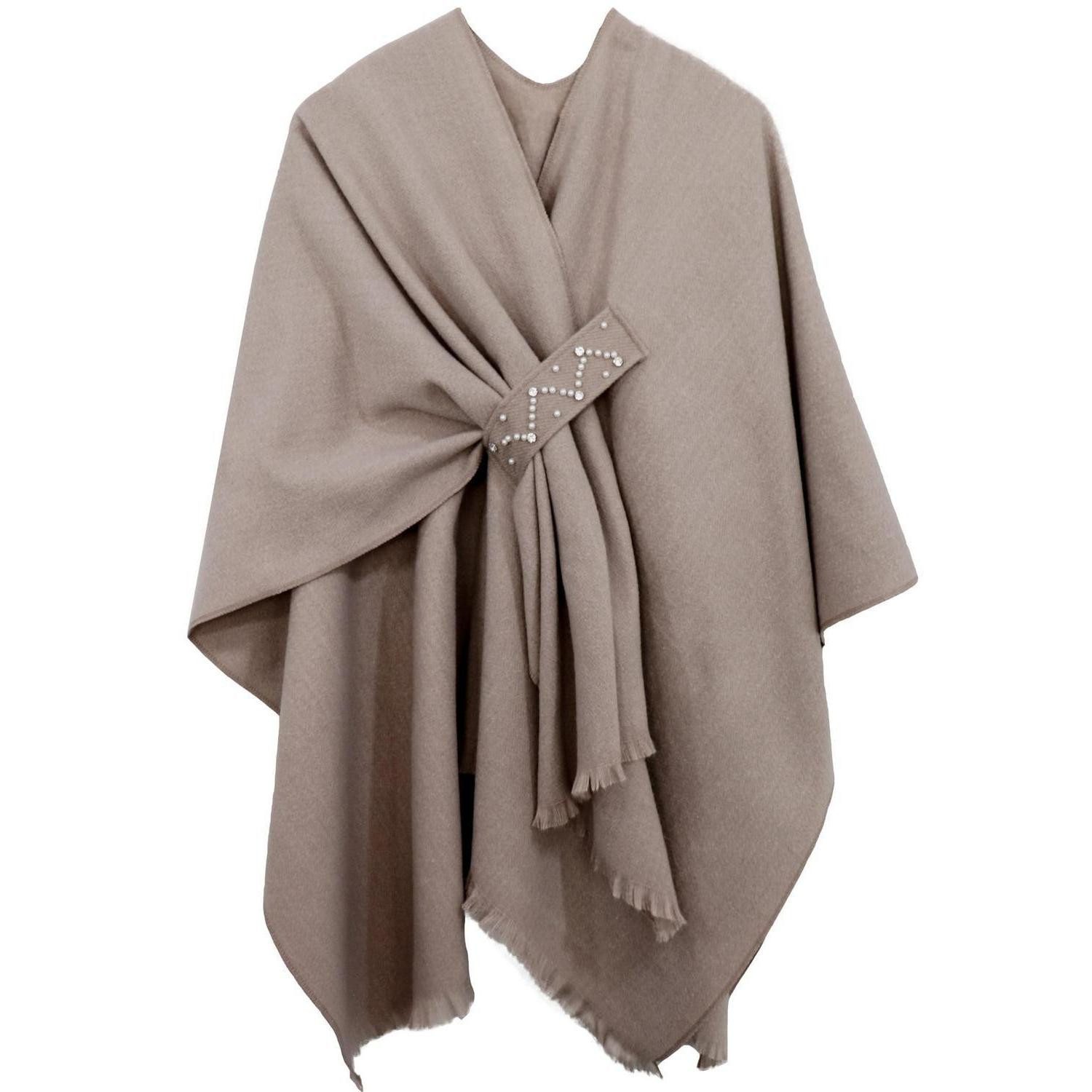 LuxusKollektion Poncho Poncho Damen Elegant Strick Cape Decke Khaki Einheitsgröße (1-St)