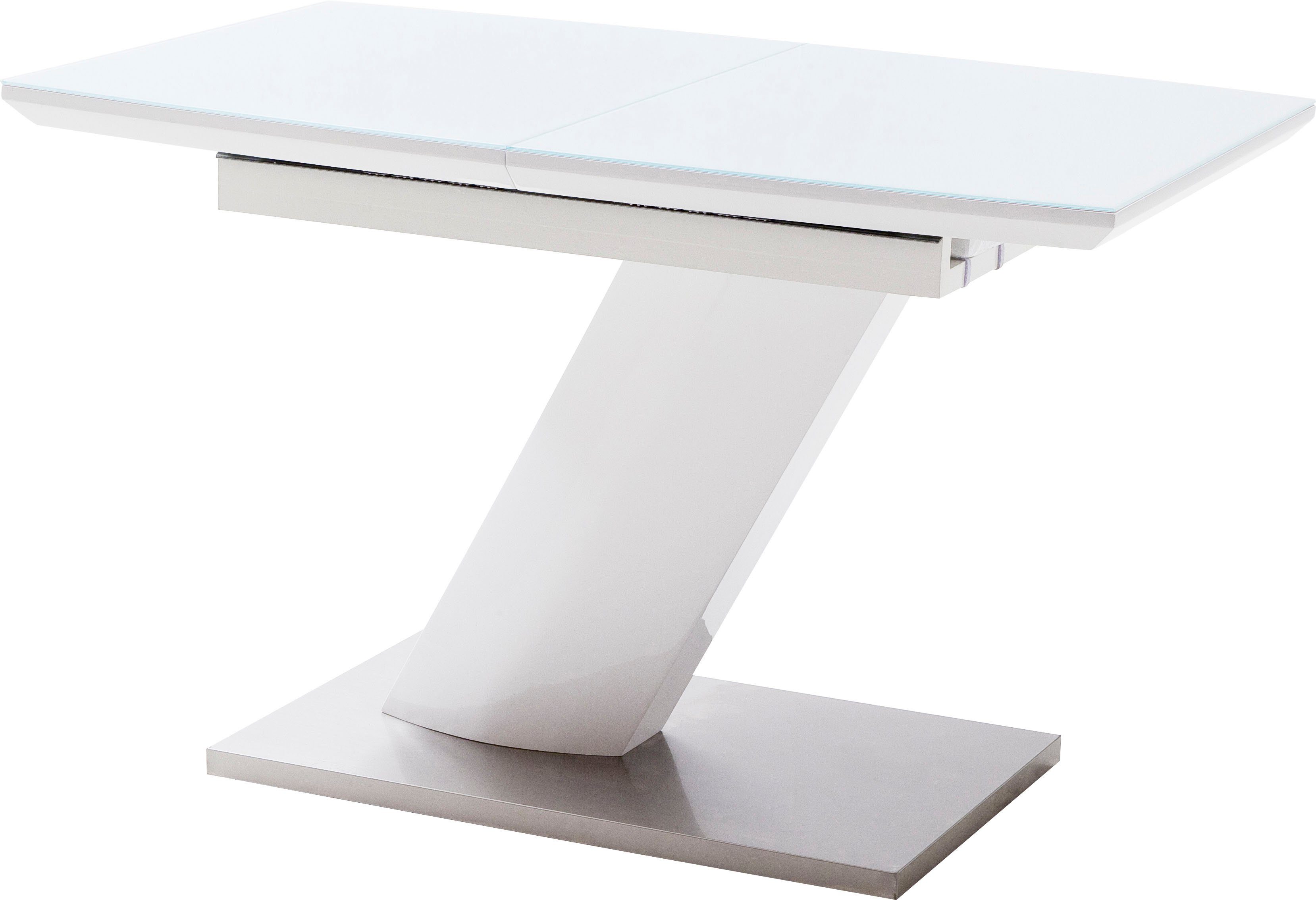 MCA furniture Esstisch Galina, vormontiert, in weiß Synchronauszug Sicherheitsglas Bootsform mit