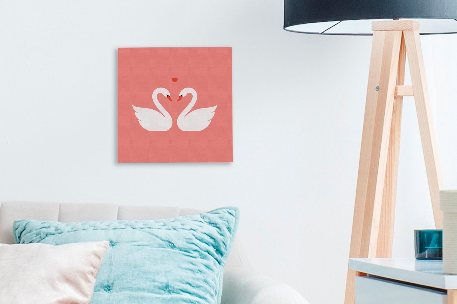 St), Schlafzimmer Schwäne - OneMillionCanvasses® Liebe Leinwand Wohnzimmer für - Bilder Rosa, (1 Leinwandbild