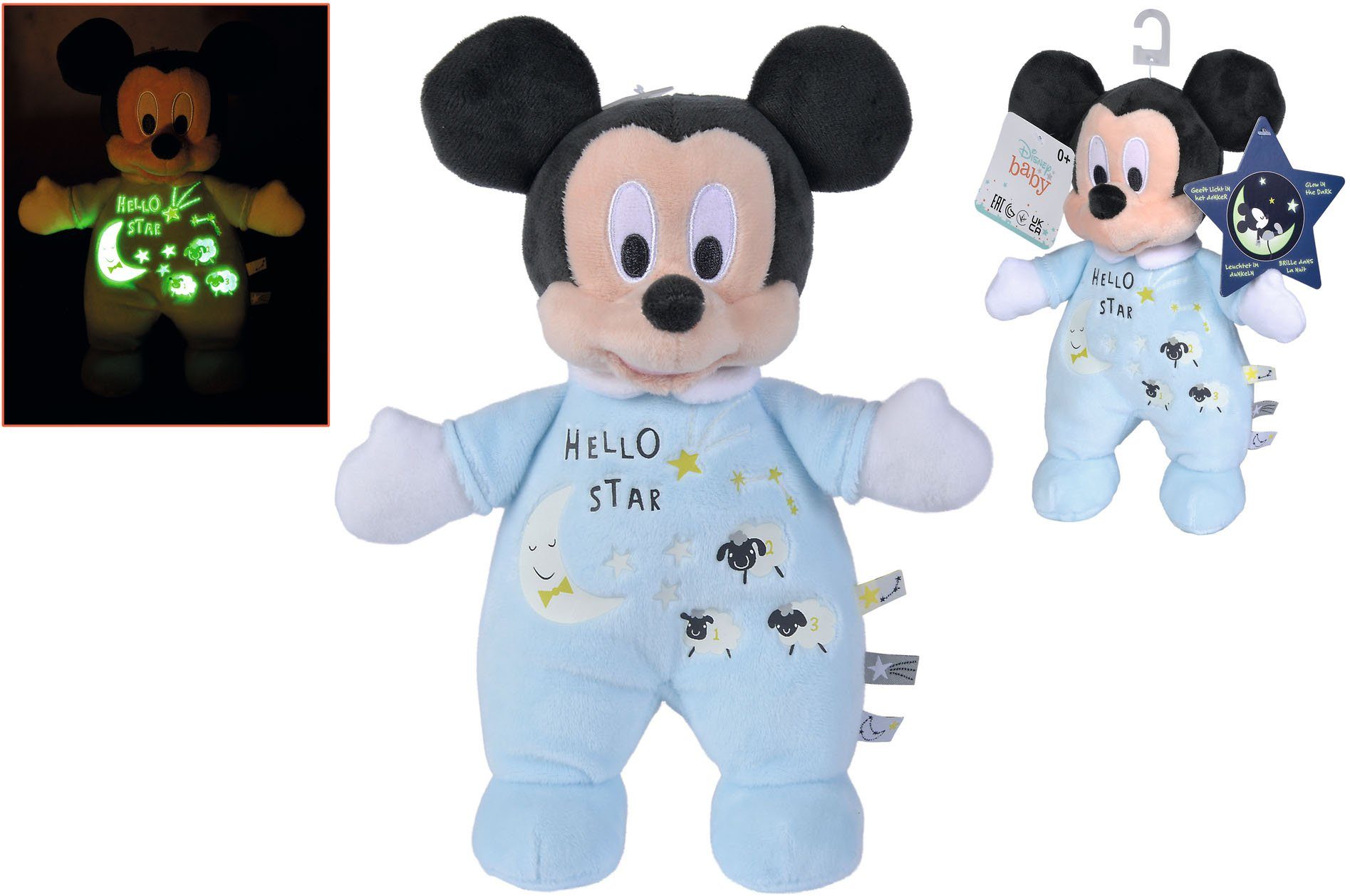 Elementen in mit Starry 25cm, Disney Night, Glow the Plüschfigur leuchtenden SIMBA dark, Mickey