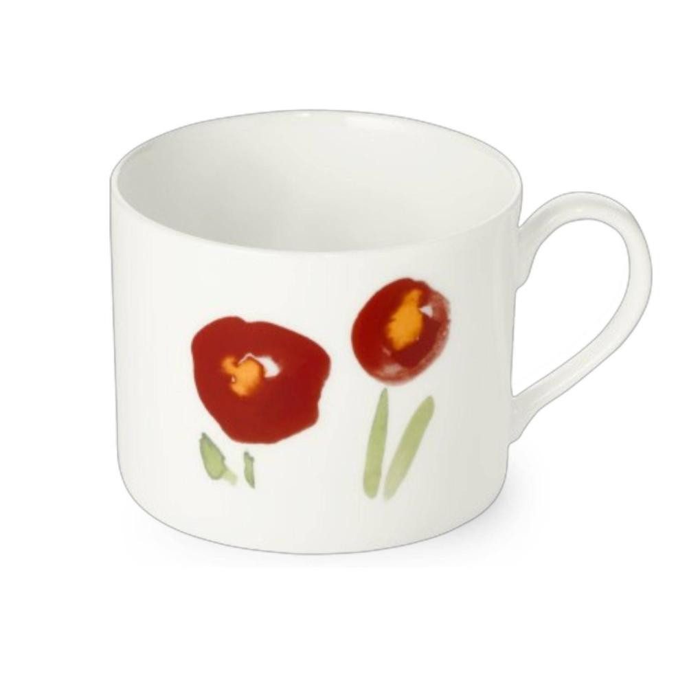 Dibbern Tasse Dibbern Kaffeetasse zylindrisch Mohn rot (0,25l), Fine Bone China Porzellan