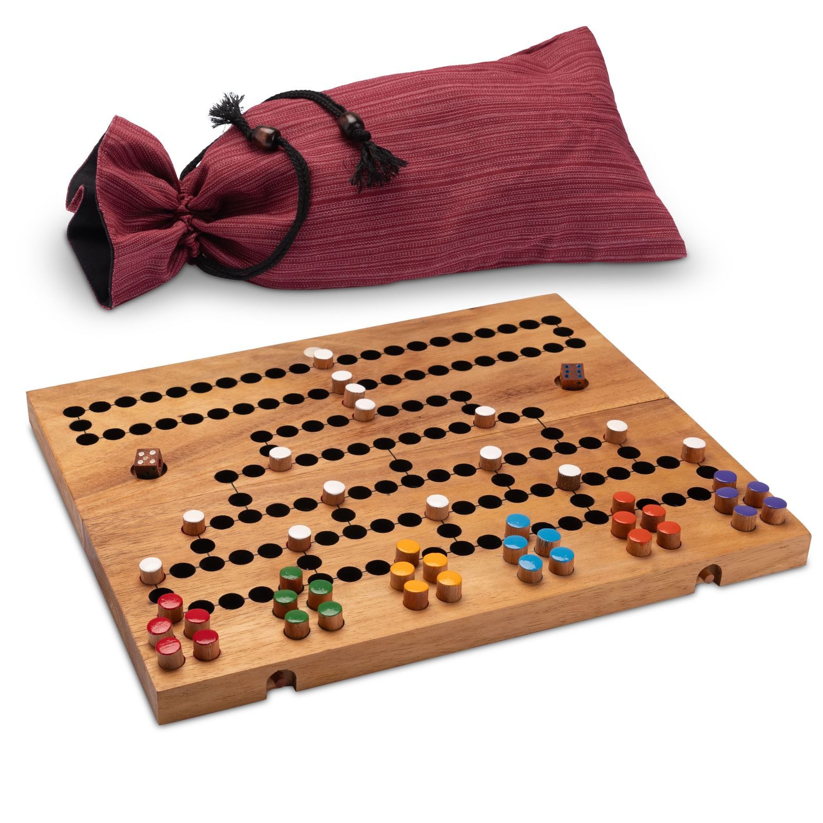 LOGOPLAY Spiel Blockade für 6 mit Stoffbeutel, Gesellschaftsspiel, Blockade Spiel aus Holz für 2 bis 6 Spieler mit Stoffbeutel Spielfeld