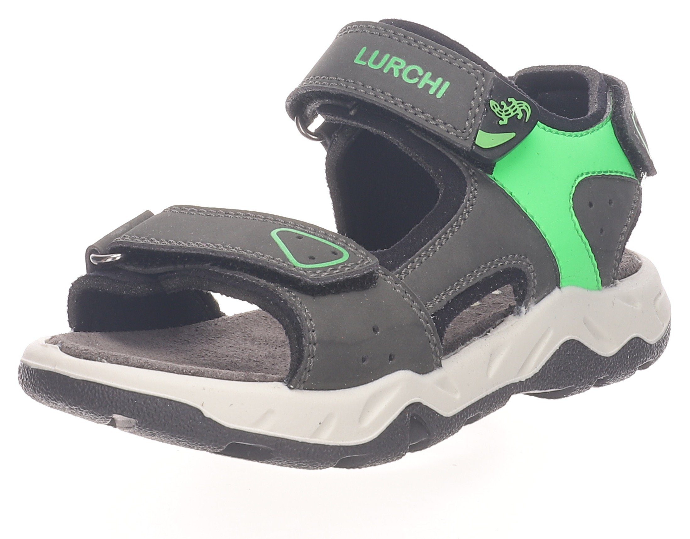 Lurchi OVENO WMS: Mittel Sandale mit Klettverschlüssen grau-neongrün | Riemchensandalen