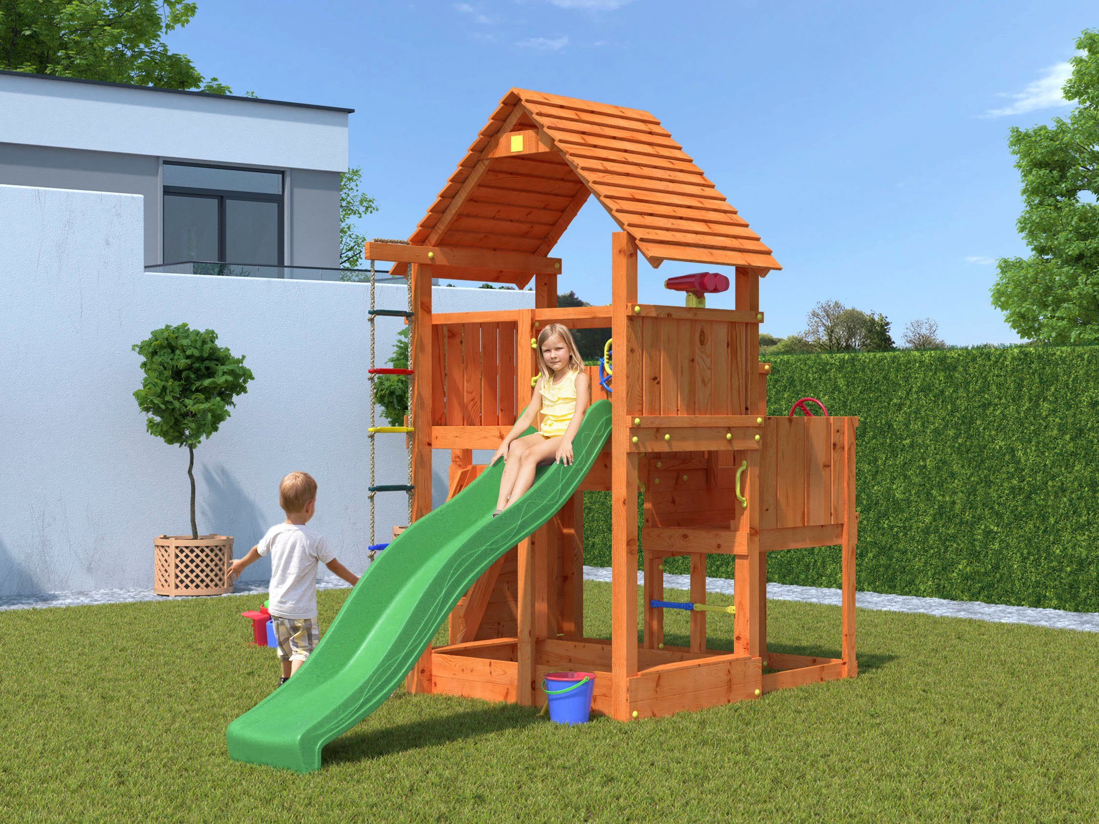 FUNGOO Spielturm BIG LEADER, mit Schaukel & Rutsche, FSC® - schützt Wald