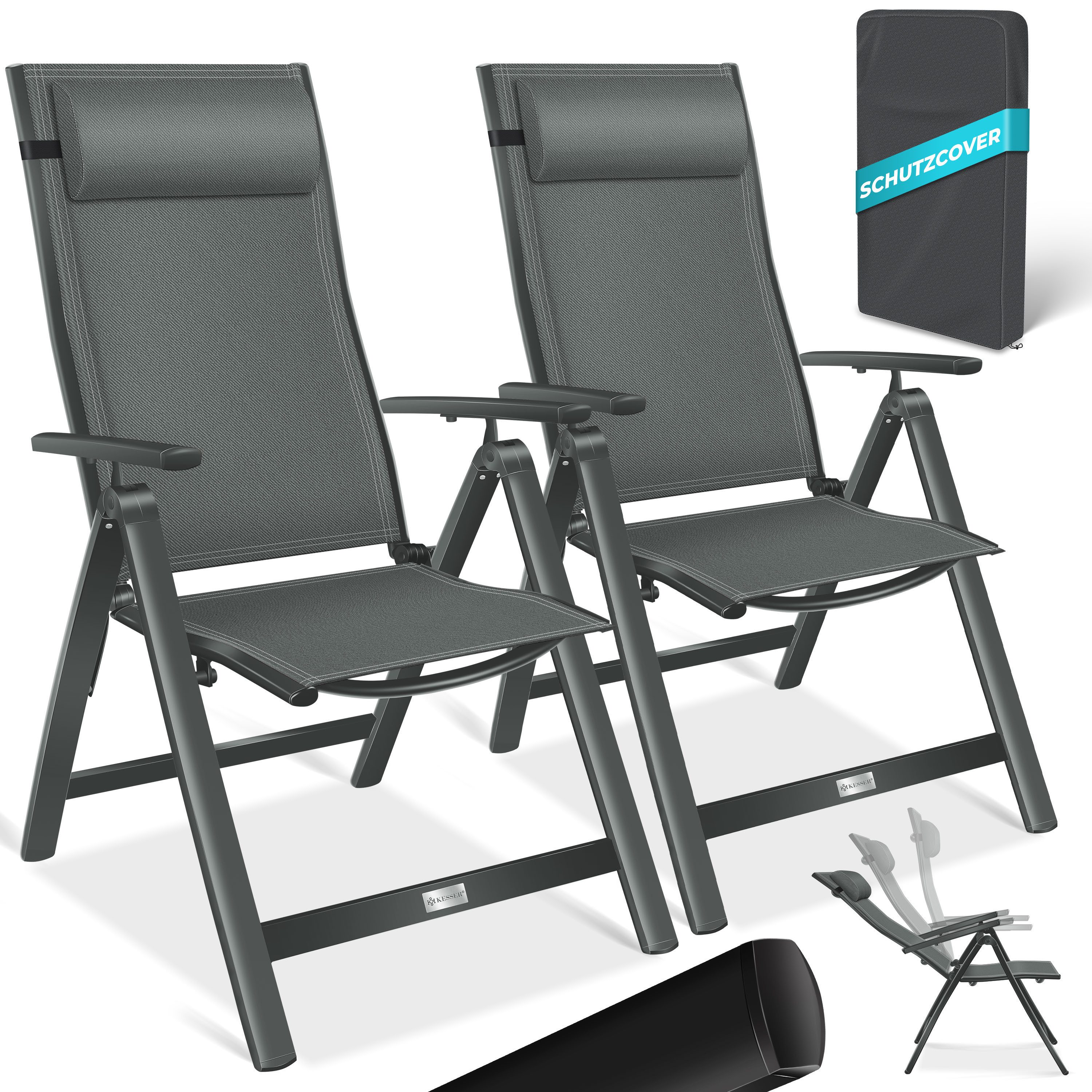 KESSER Gartenstuhl (2 St), Hochlehner mit Armlehnen Aluminium Klappstuhl