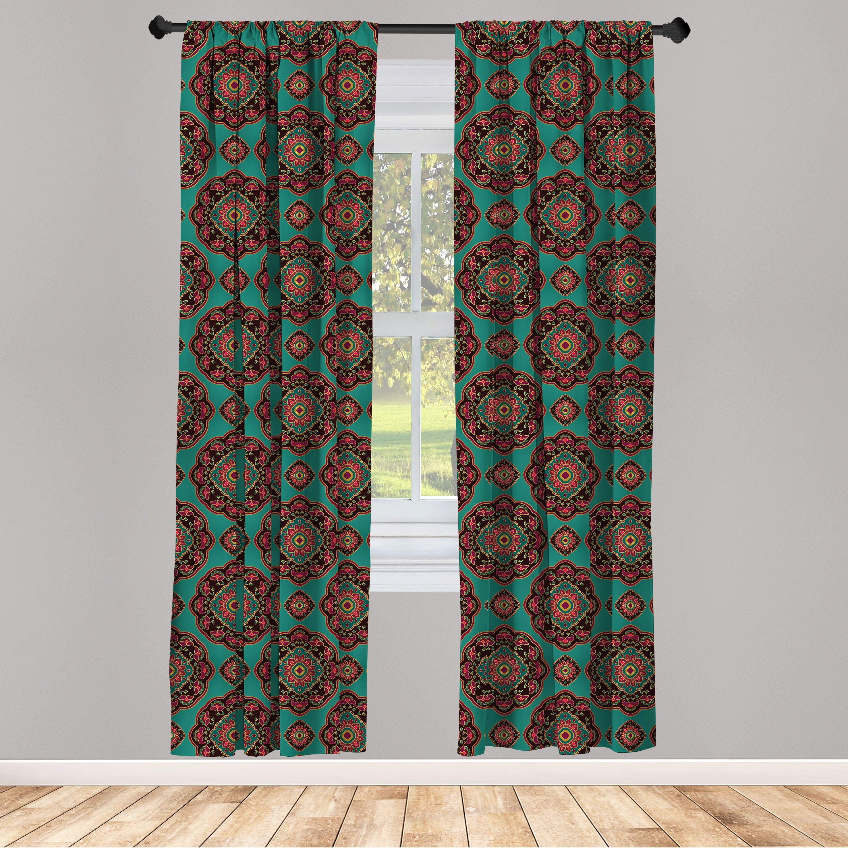 Gardine Vorhang für Wohnzimmer Schlafzimmer Dekor, Abakuhaus, Microfaser, orientalisch Floral Mandala Motive