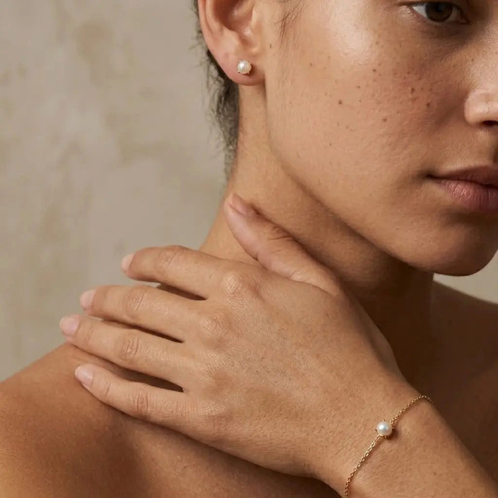Suzan Gold Schmuckset Suzan Gold® 375 Echtgold Schmuckset Damen Perlen Ohrringe Armband