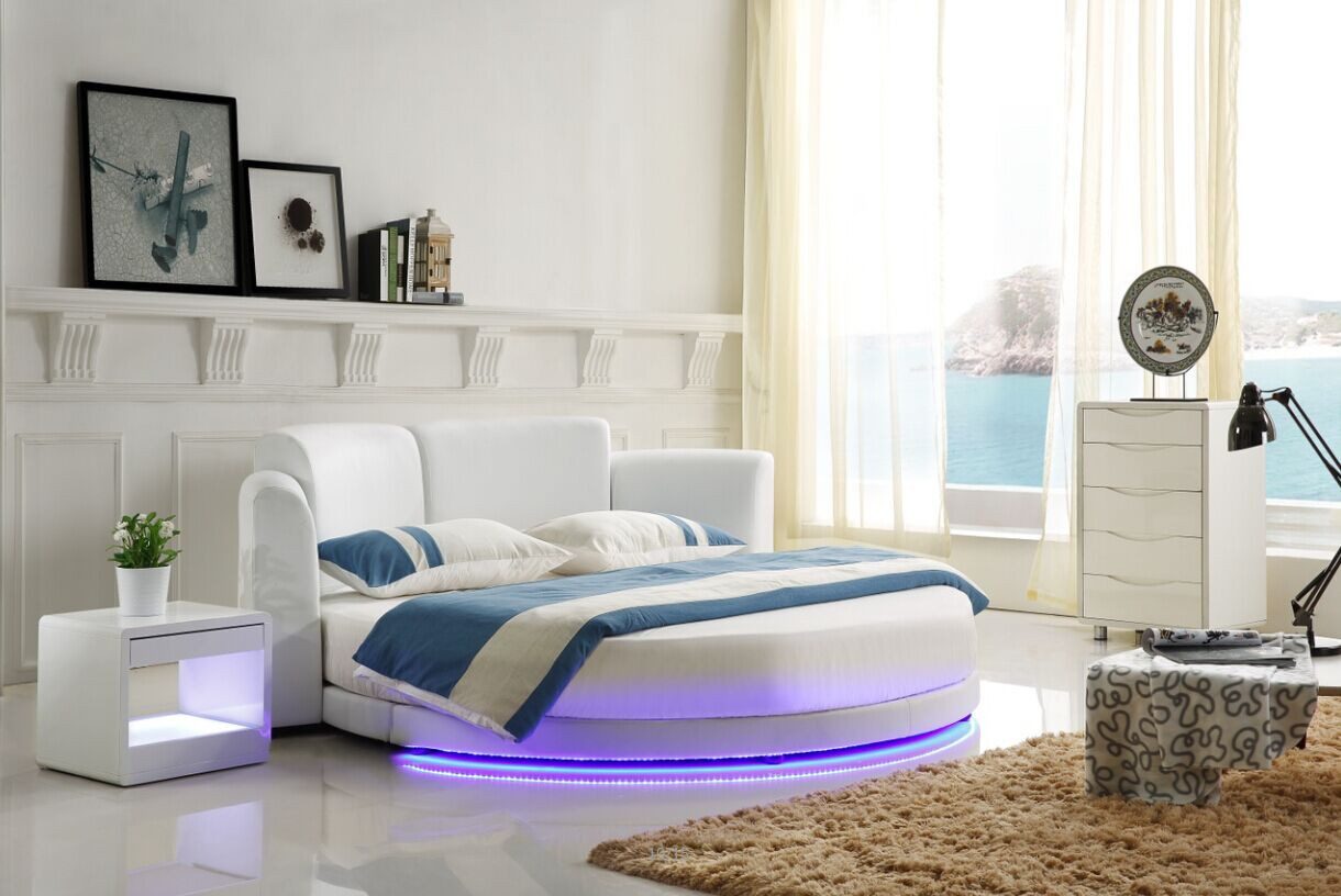JVmoebel Rundbett Exquisit rundes Leder-Doppelbett in Weiß mit elegantem Design (1-tlg., Bett ohne Matratze), Made in Europa
