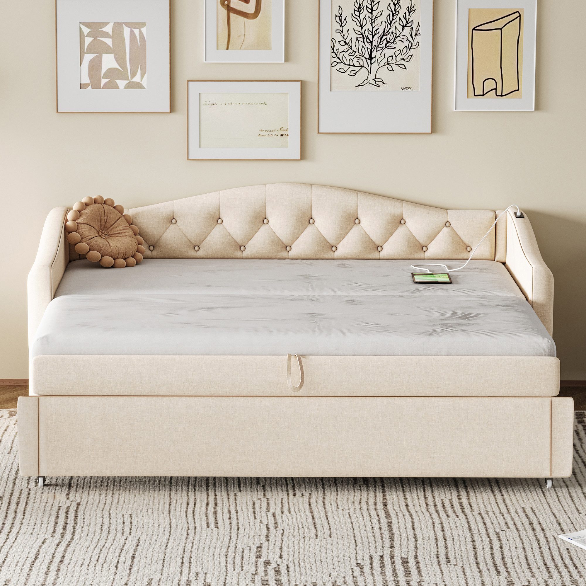 Merax Daybett mit Ausziehbett 90x190cm, Tagesbett in Knopfdesign (Kinderbet günstig online kaufen