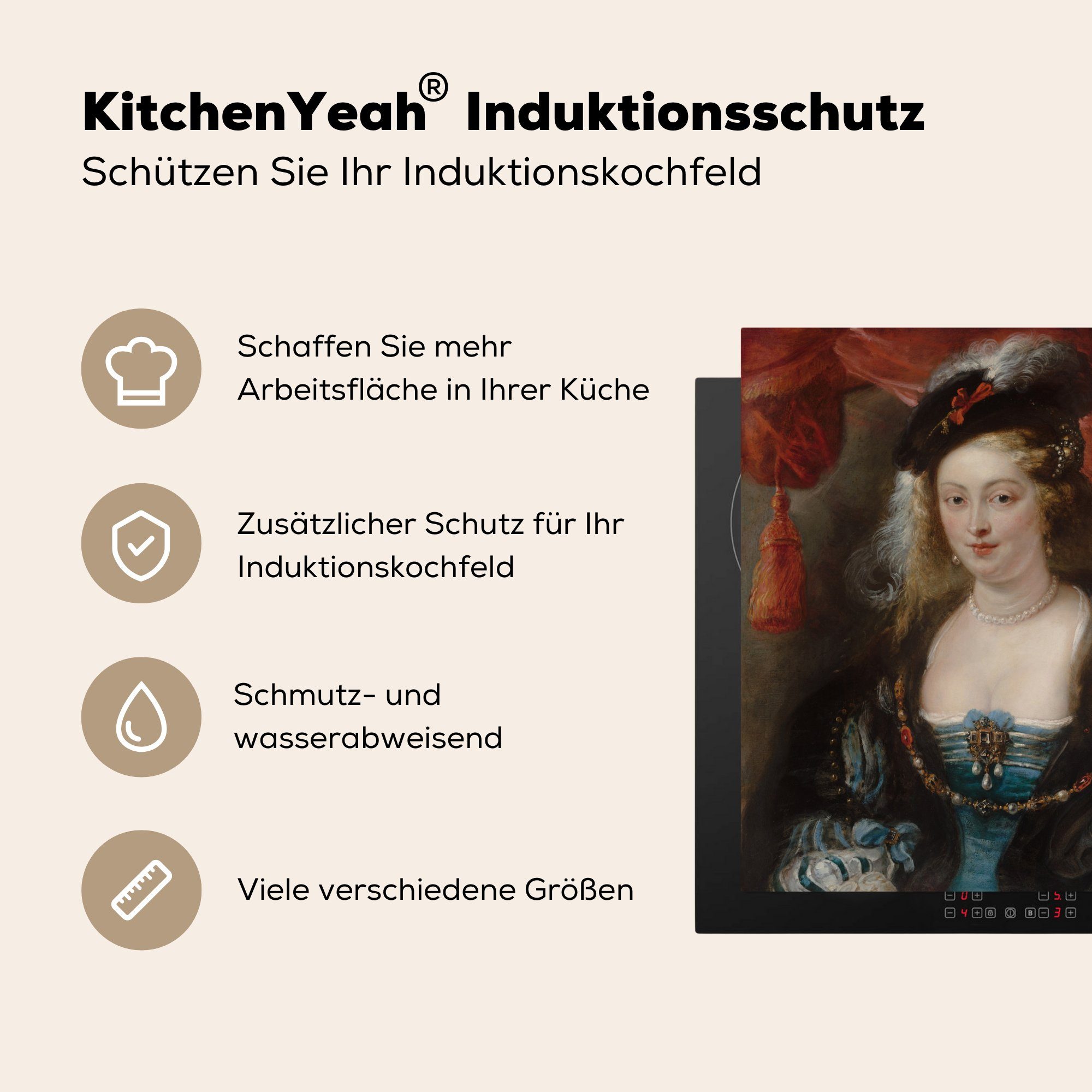 tlg), Peter Paul (1 für - küche von Ceranfeldabdeckung, einer Rubens, Arbeitsplatte MuchoWow Gemälde Frau Porträt cm, 78x78 Herdblende-/Abdeckplatte Vinyl,