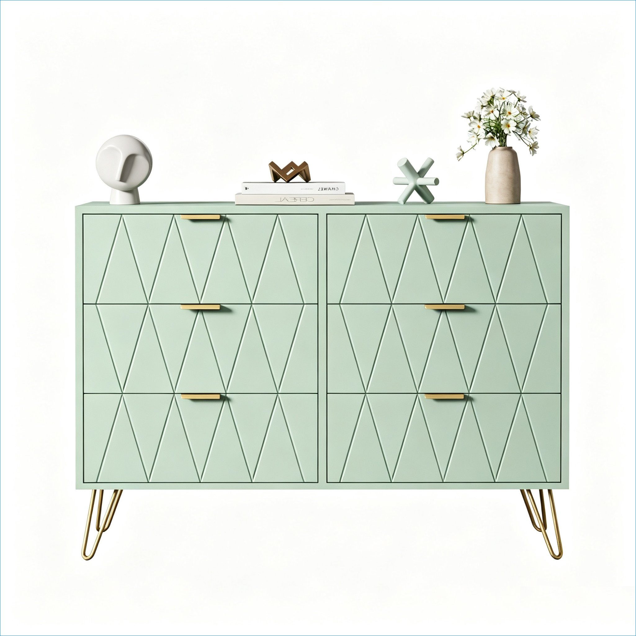 UEV Kommode mit 6 Schubladen, Sideboard für Wohnzimmer Schlafzimmer (Highboard, Sideboard mit Schubladen, Schmal kommode, 100 x 34 x 73 cm Mehrzweckschrank), Küchenschrank Buffet TV Board Schrank mit Füße Aufbewahrungsschrank