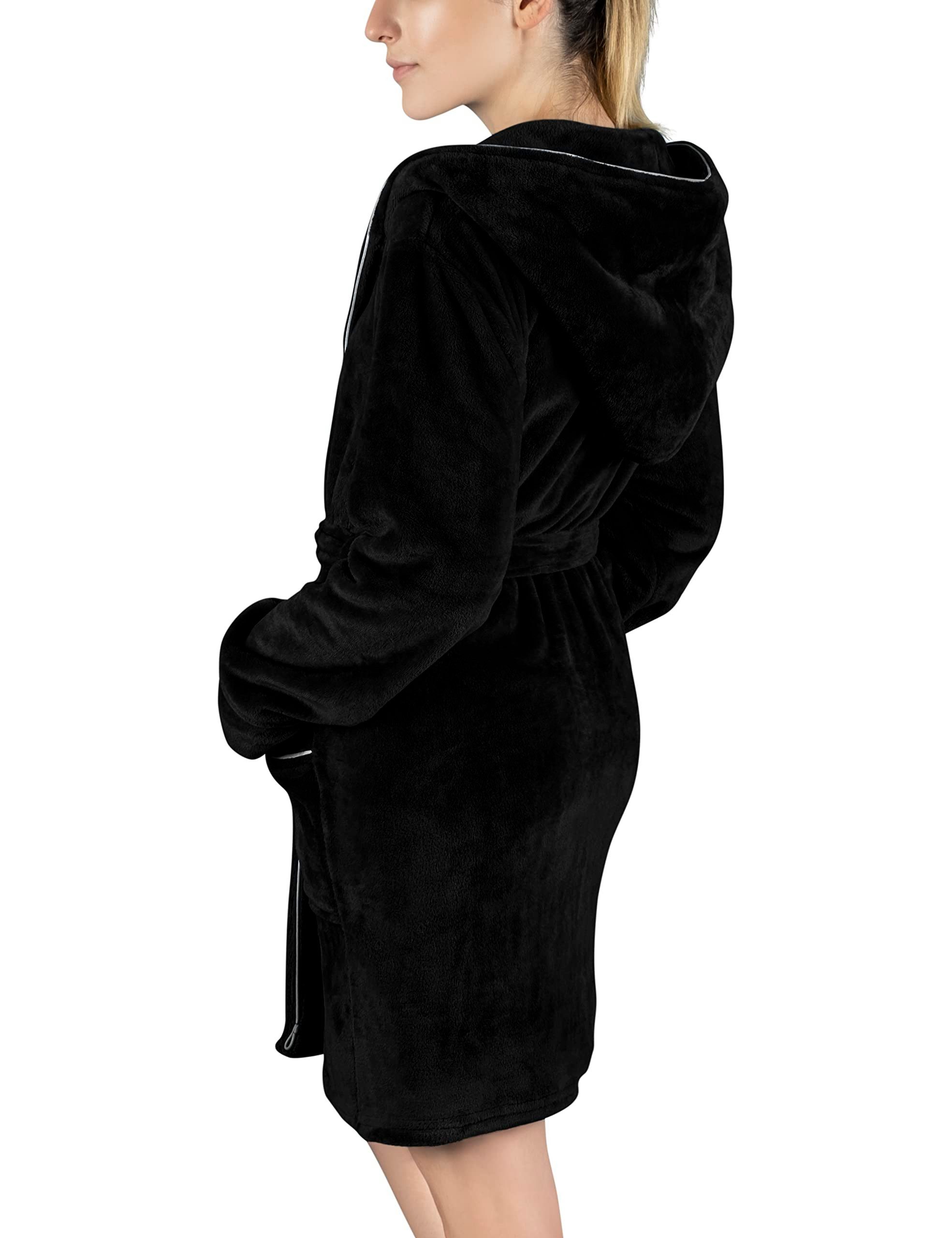 Gräfenstayn Damenbademantel Bademantel Damen flauschig Kapuze Kuschelfleece leicht kurz, warm & kuschelig, Knielang, Fronttaschen, Gürtel, S-XXL