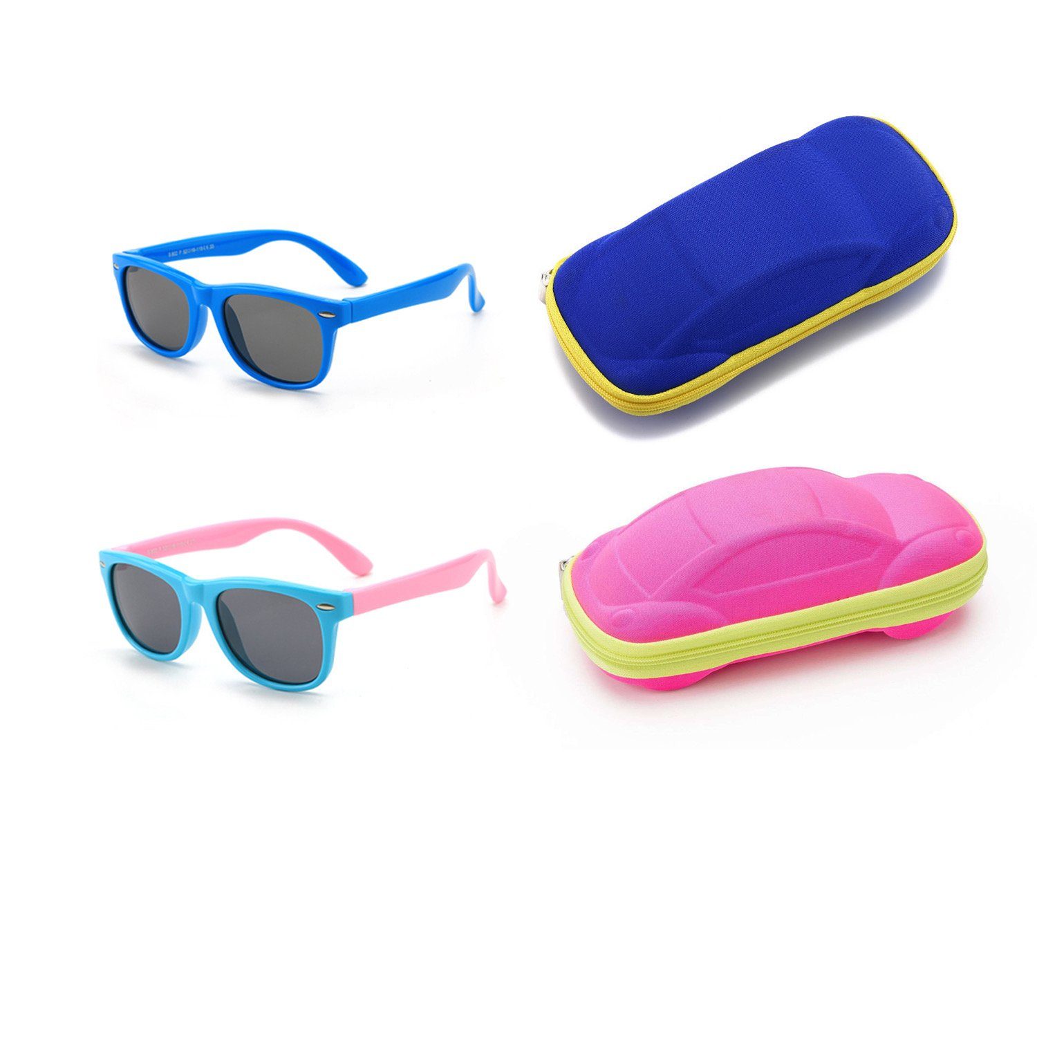 Olotos Sonnenbrille Sonnenbrille für Kinder Mädchen Jungen Gummi 100% UV400 Schutz Brille Blau+Hellblau mit Brillenetui