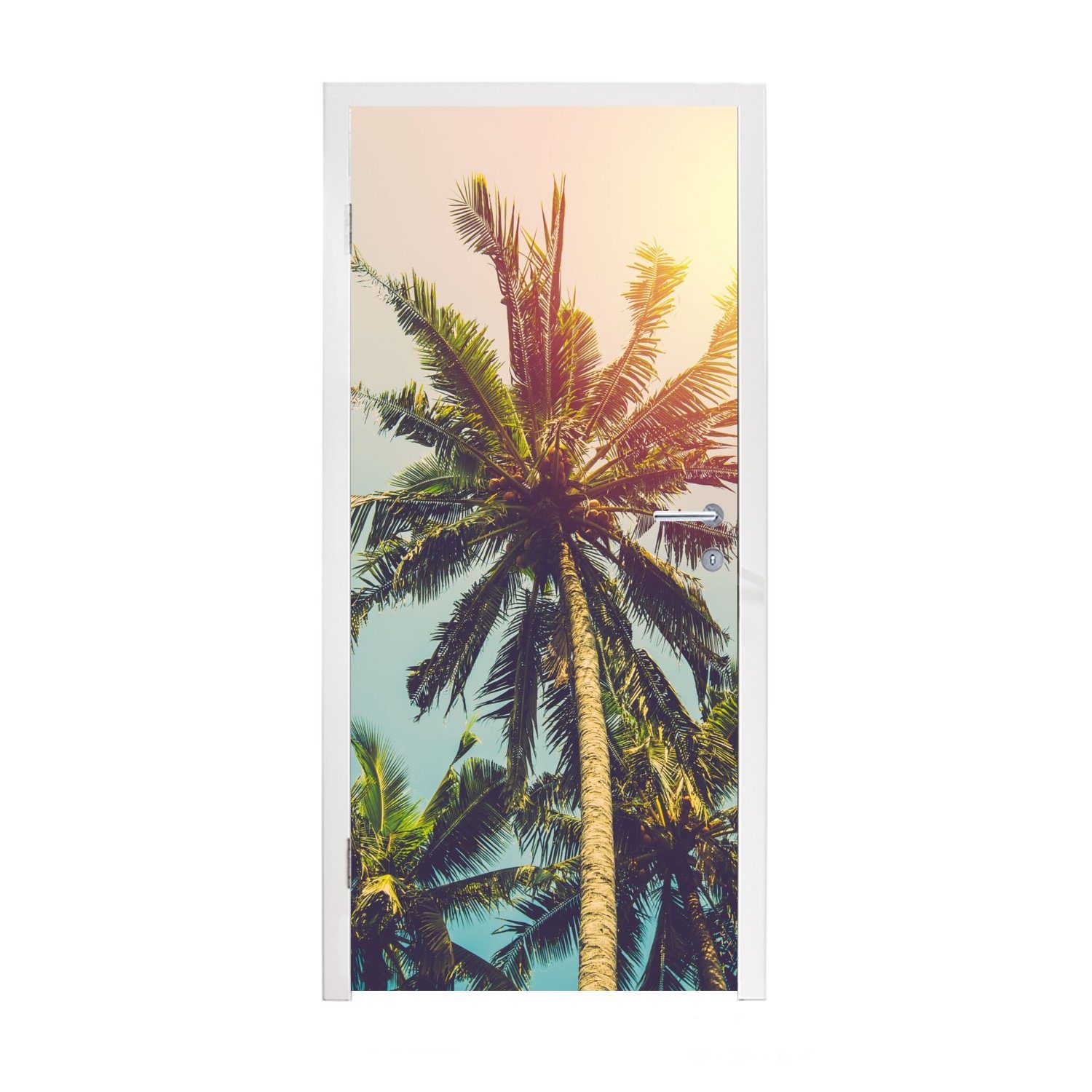 MuchoWow Türtapete Palme - Sommer - Tropisch - Sonne, Matt, bedruckt, (1 St), Fototapete für Tür, Türaufkleber, 75x205 cm