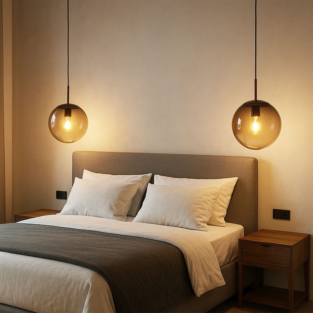 GLOBO LIGHTING Hängeleuchte, Leuchtmittel nicht inklusive, Hängeleuchte Glaskugel Retro Kugelleuchte rauchfarben Esszimmerleuchte
