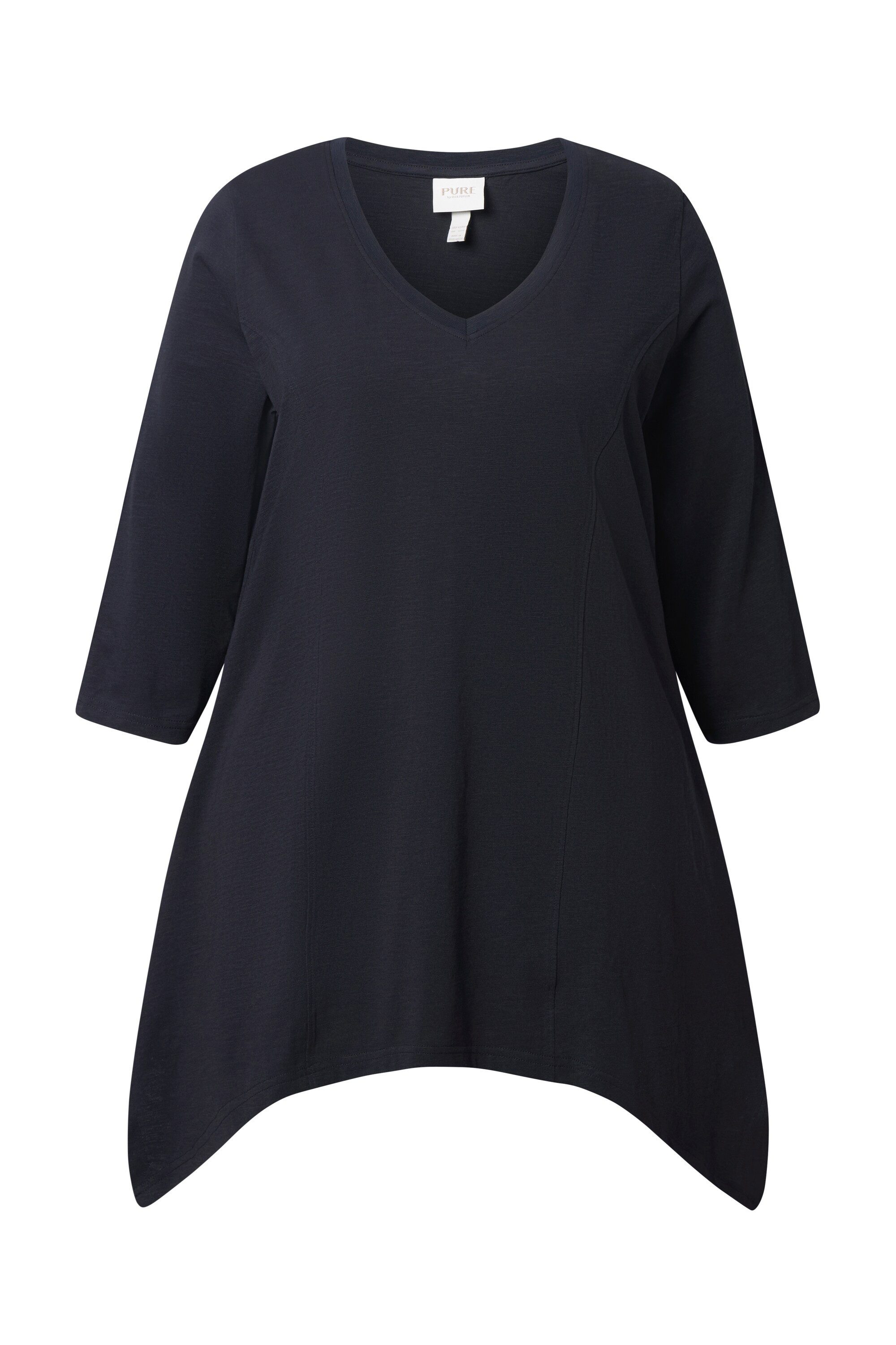 Ulla Popken T-Shirt Shirt Zipfelsaum V-Ausschnitt 3/4-Arm Biobaumwolle günstig online kaufen