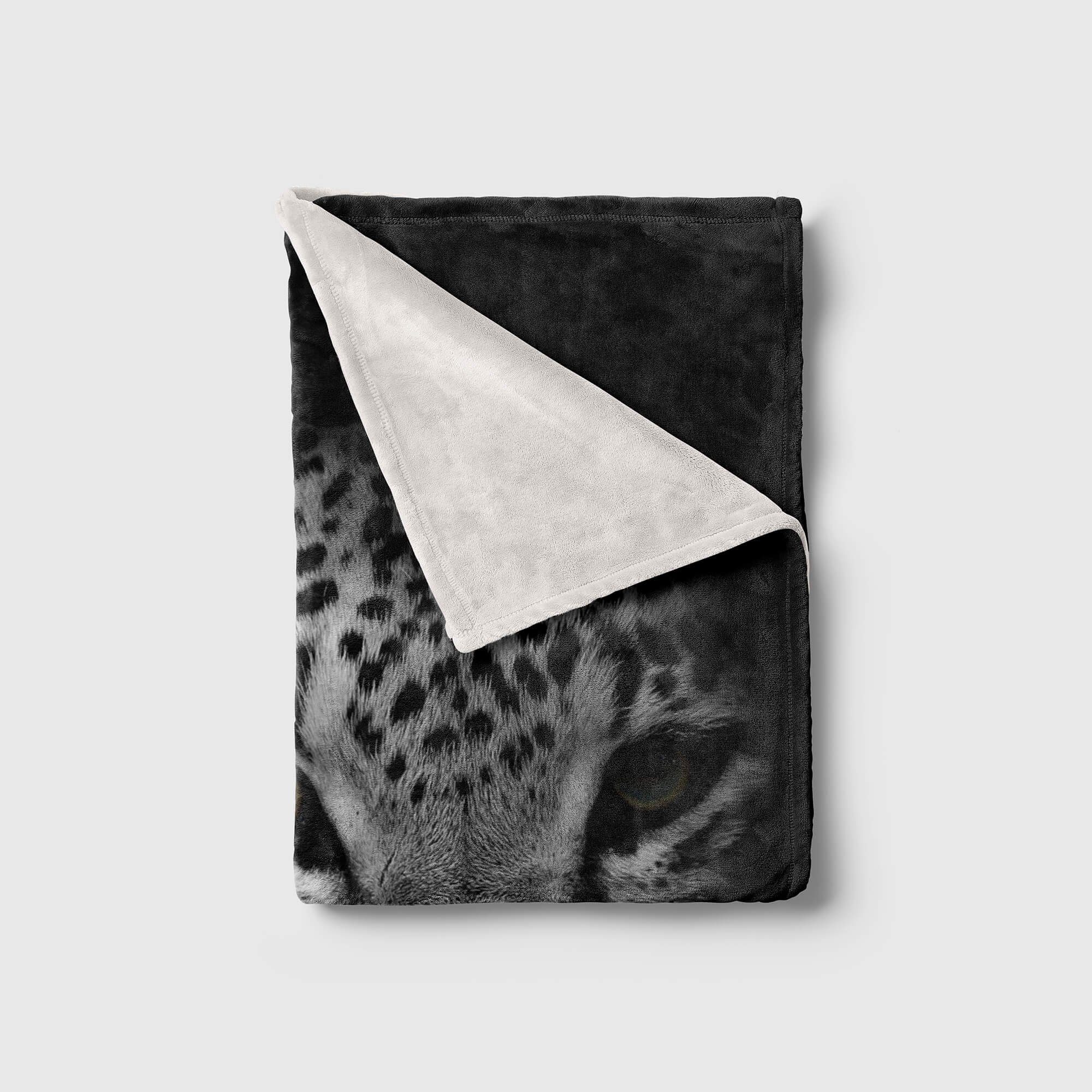 Jaguar (1-St), Handtuch Sinus Wei, Handtücher Art Baumwolle-Polyester-Mix Saunatuch Strandhandtuch Schwarz mit Tiermotiv Kuscheldecke Handtuch