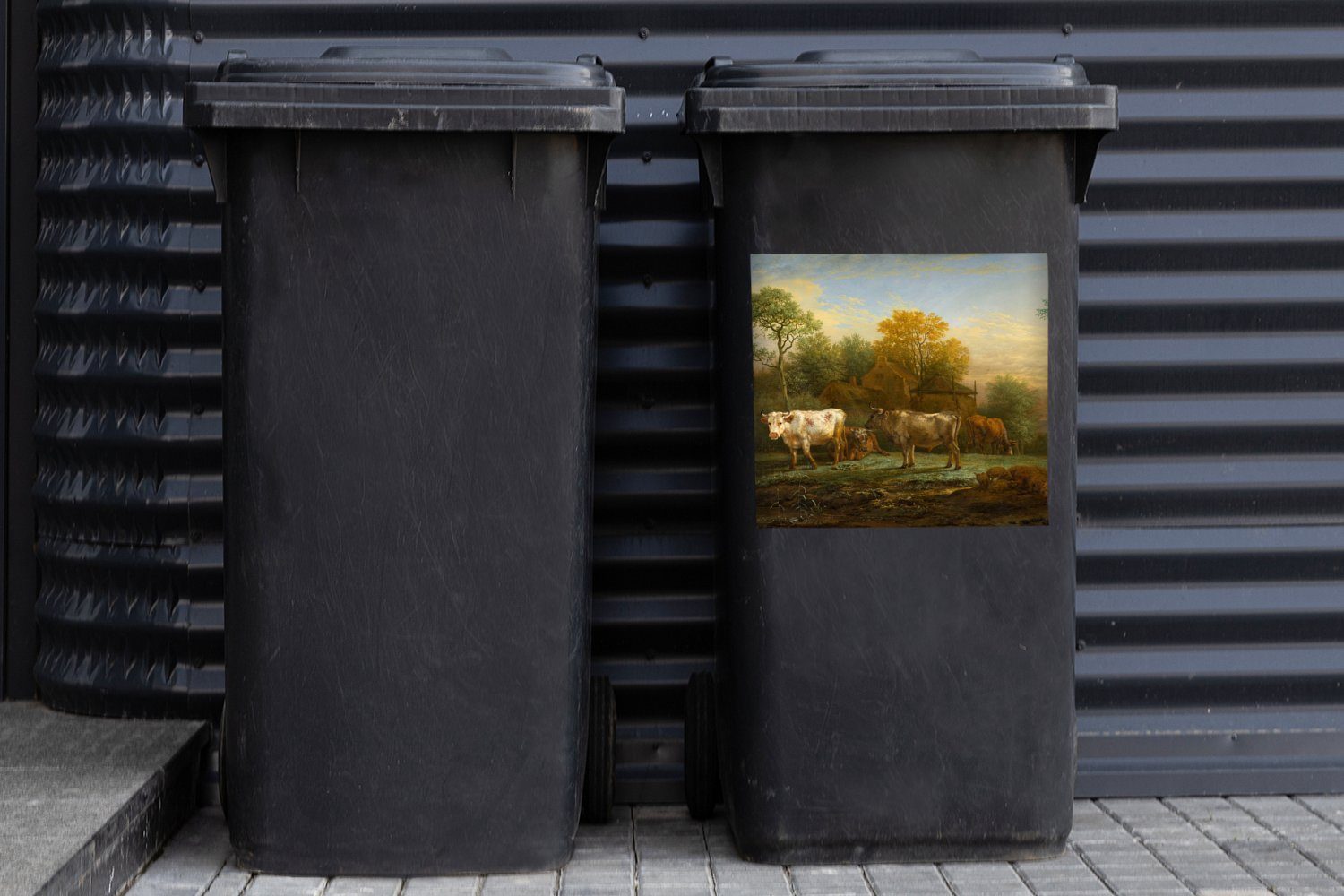 Abfalbehälter Wandsticker Mülleimer-aufkleber, St), Mülltonne, Wiese Potter Sticker, auf MuchoWow von (1 Container, - Gemälde der Rinder Paulus