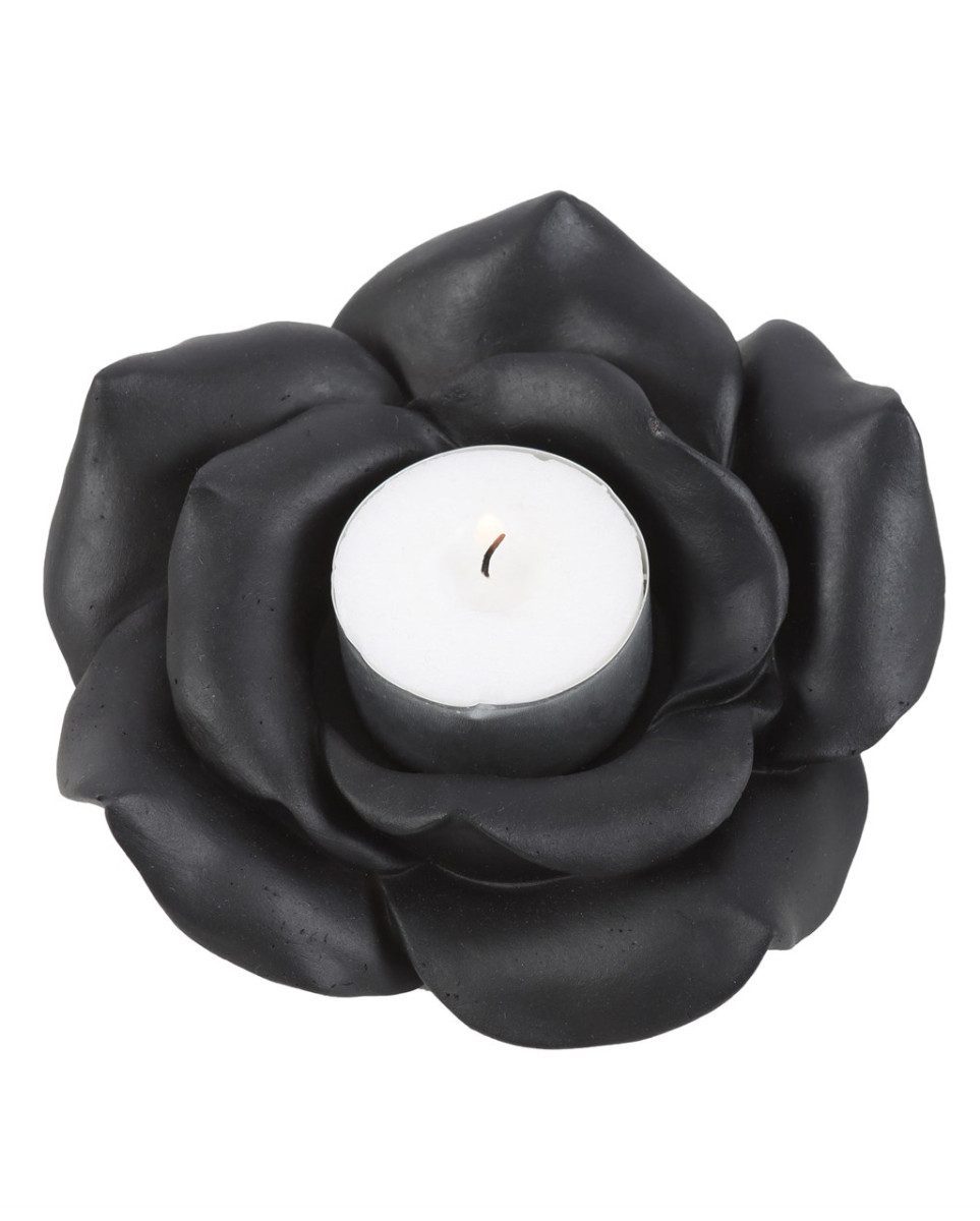 Horror-Shop Dekofigur Schwarze Gothic Rose Teelichhalter 11cm