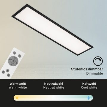 Briloner Leuchten LED Panel 7167-015, CCT Farbtemperatursteuerung, Fernbedienung, dimmbar, ultraflach, LED fest verbaut, Kaltweiß, Neutralweiß, Tageslichtweiß, Warmweiß, Deckenlampe, 100x25x6cm, Schwarz, 24W, Wohnzimmer, Schlafzimmer, Flur