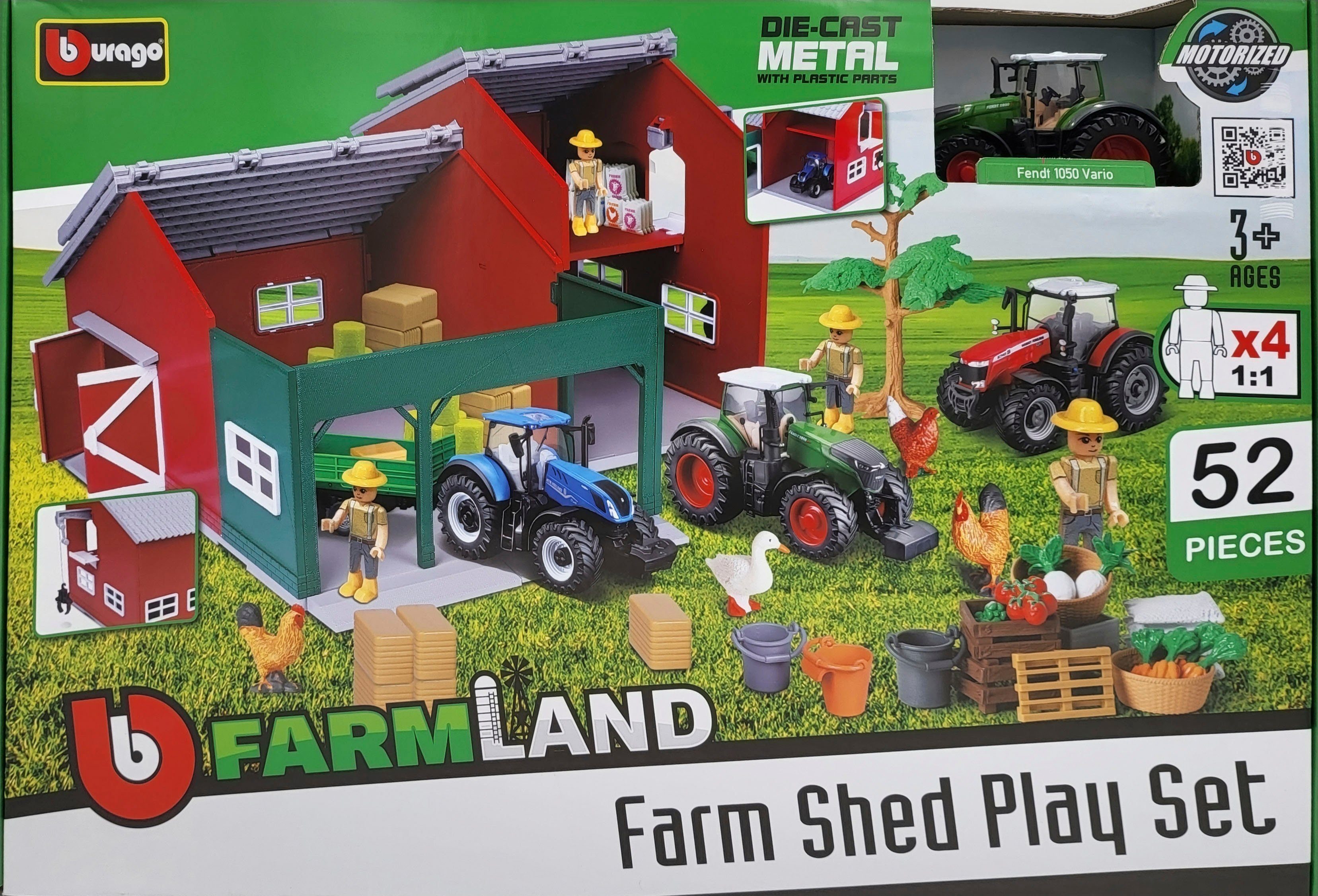 Bburago Spielwelt Farmland, Farm Hütte, inkl. FENDT Traktor