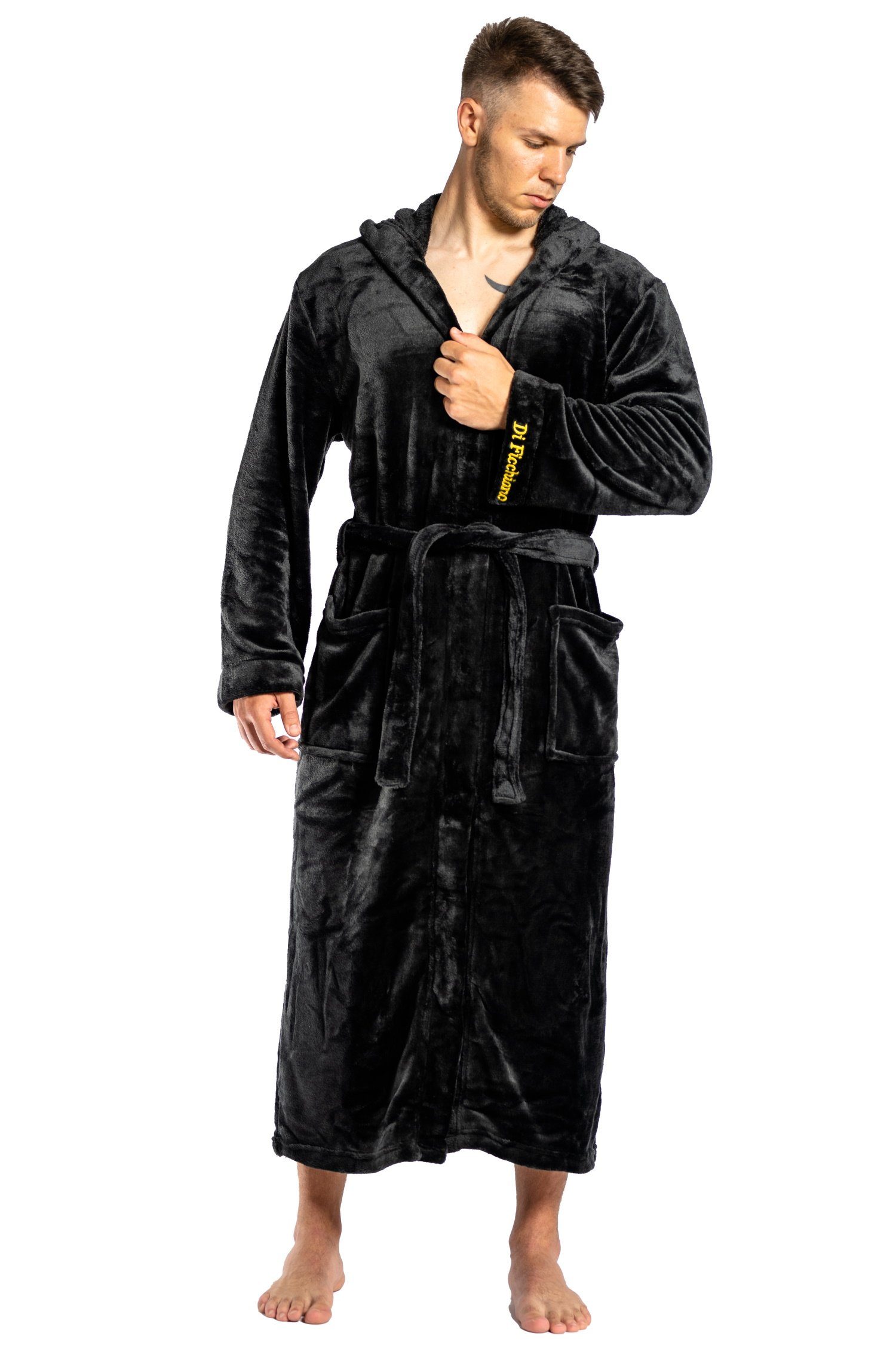 Di Ficchiano Bademantel Di Ficchiano Unisex Herren Damen Bademantel mit Kapuze I Größen XXS -, Polyester, Kapuze, Bindegürtel