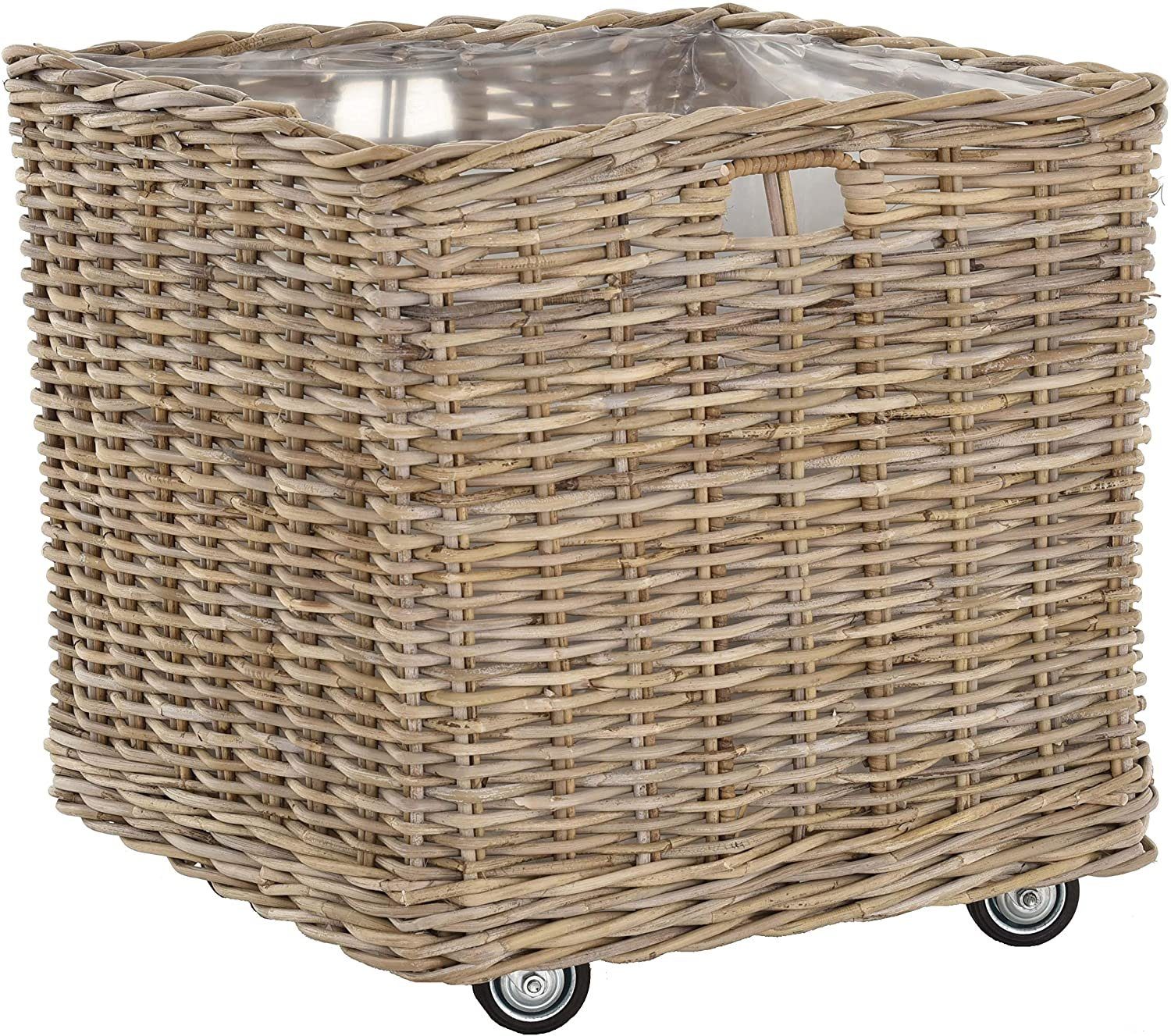 Krines Home Allzweckkorb Pflanzkorb groß Rattan Rollkorb Rattankorb Grau Natur Quadratisch, mit Rollen