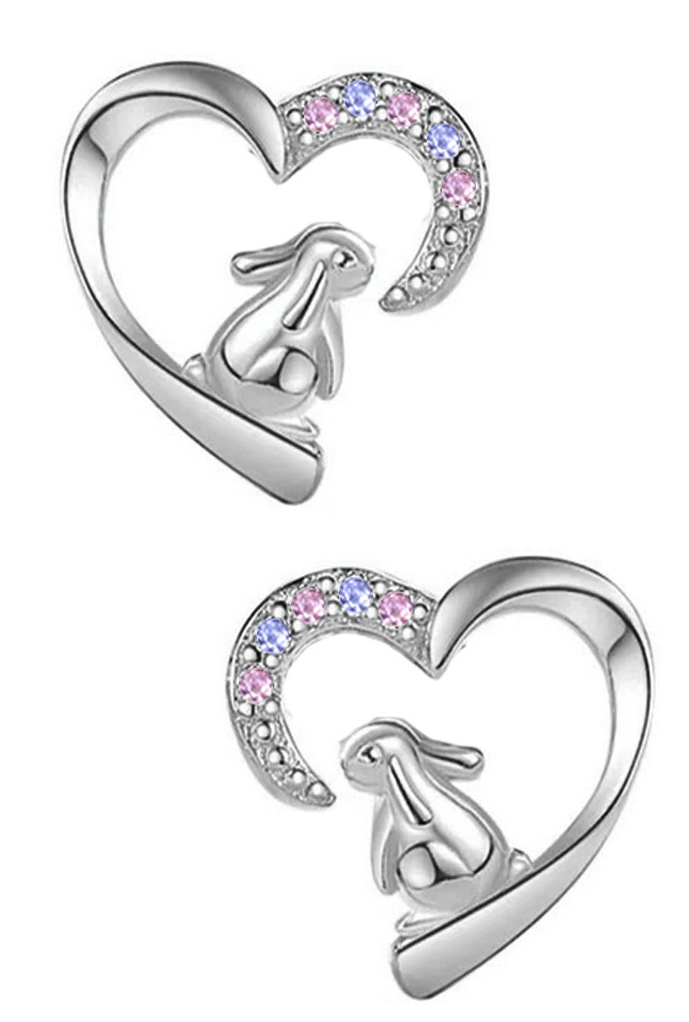 Limana Paar Ohrstecker Herz Hase 925 Silber Damenohrringe Kinderohrringe Ohrringe (Inkl. Geschenkdose mit Engel Silberohrringe Echtschmuck Herzohrringe), Idee Geschenk für Sie Frauen Mädchen Kinder Damen Freundin Mutter
