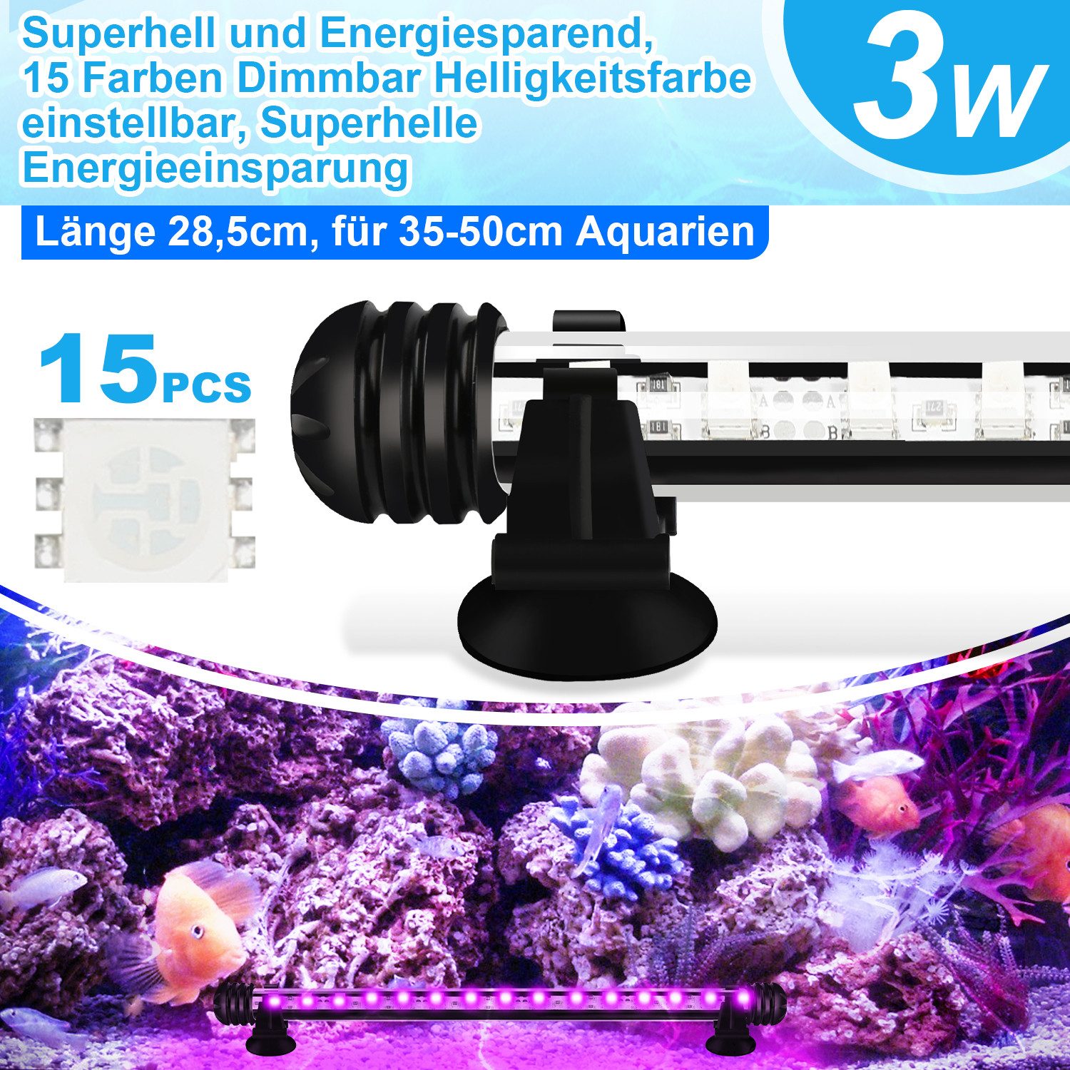 Clanmacy LED Aquariumleuchte LED Aquarium Beleuchtung Aufsetzleuchte Fisch Tank Unterwasser Lampe