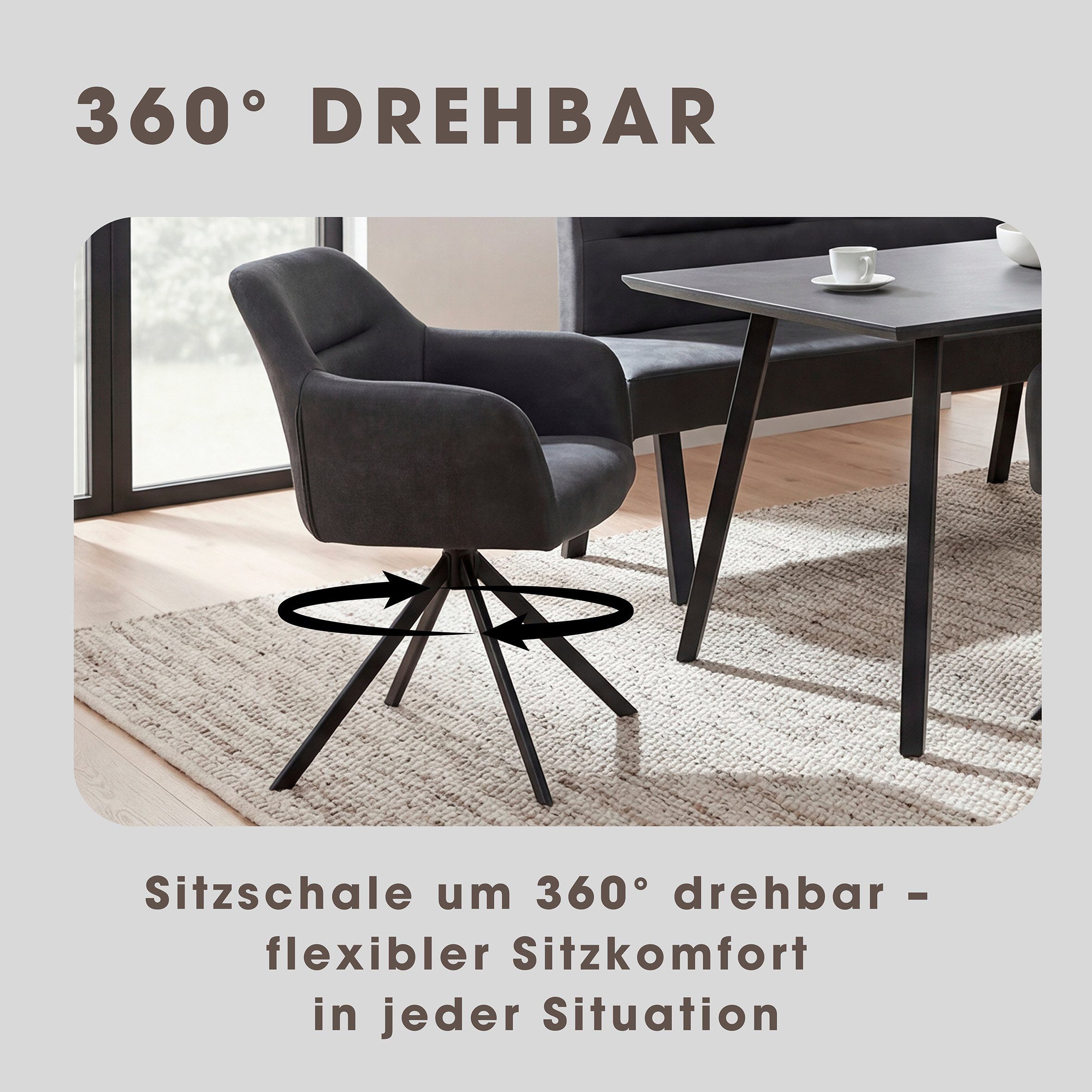 byLIVING Esszimmerstuhl MONTREAL (Set, 2 St), Microfaser, bis 110 kg, 360° drehbar, Schaumstoff, Ziernaht Rücken – Bild 3 von 5