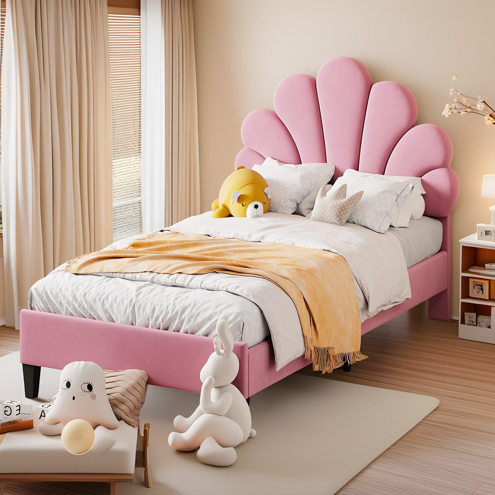 MODFU Polsterbett Funktionsbett (mit Blumen-Kopfteil & günstig online kaufen