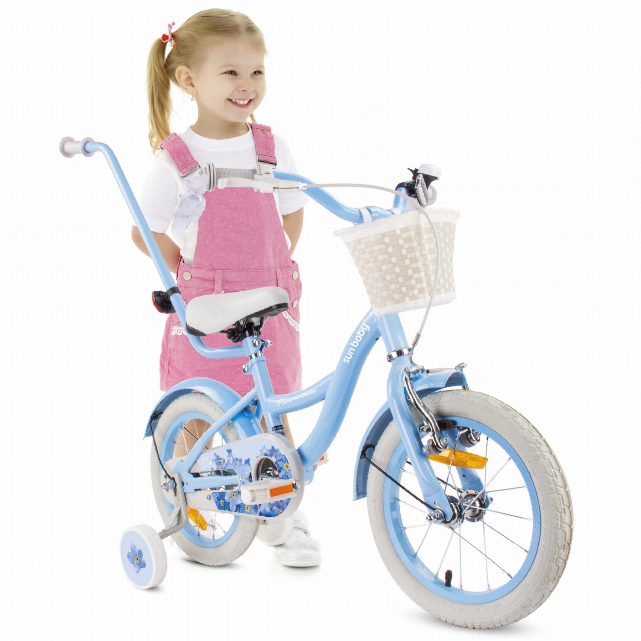 Sun Baby Kinderfahrrad SUN BABY Flower Bike 14 Zoll Mädchenfahrrad mit Schubstange - Blau