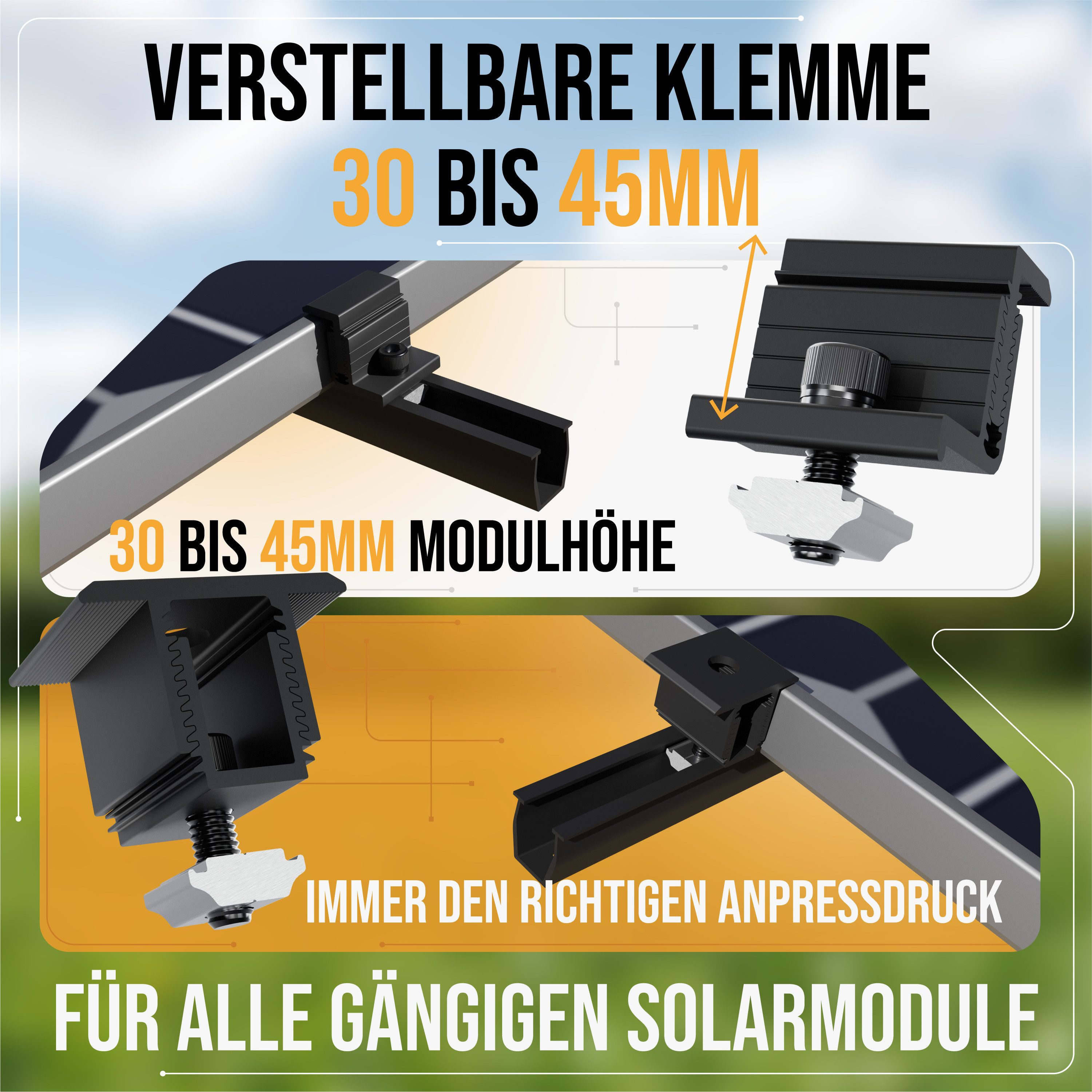 Lichtblicker Solarmodul-Halterung Schienen 30cm für 2x Photvoltaikmodule. Für Wand und Flachdach, (bis 90 Zoll, witterungsbeständiges Aluminium, hochwertige Edelstahlschrauben)