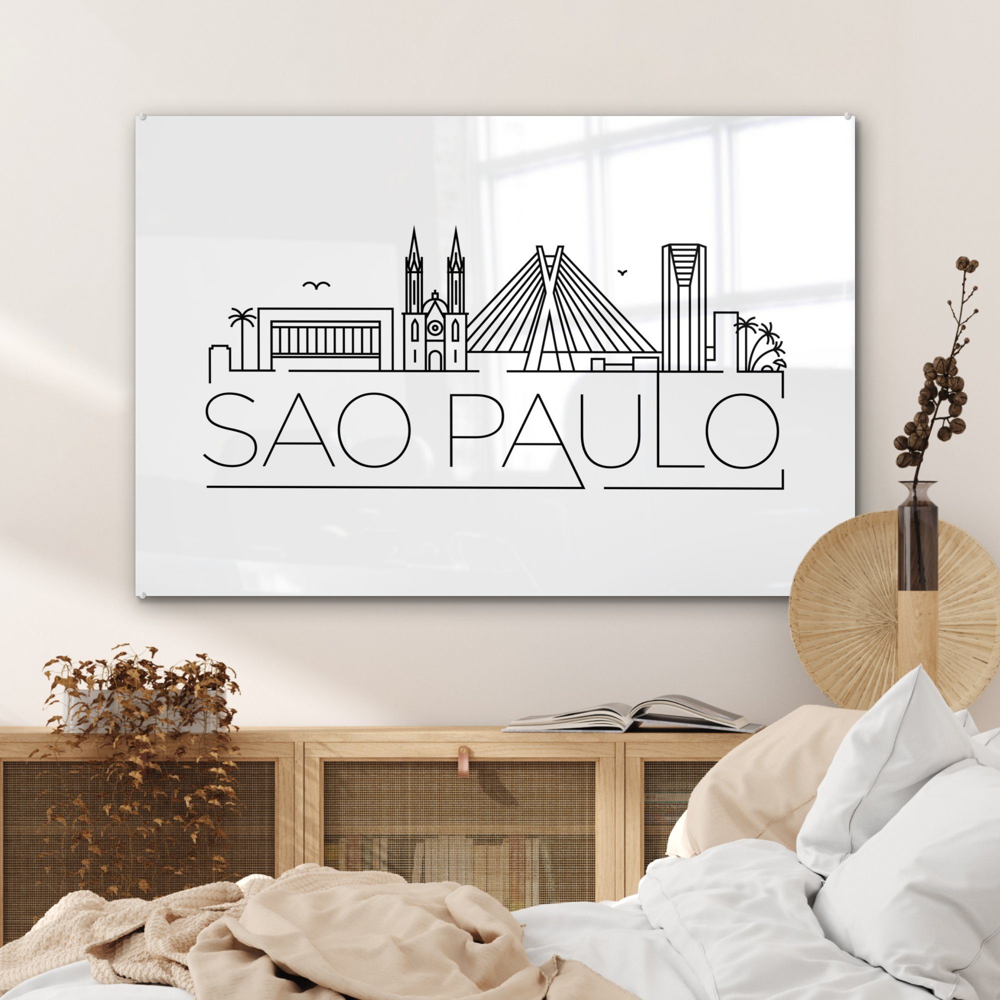 Acrylglasbild Acrylglasbilder Stadtbild & MuchoWow Paulo" St), mit (1 "Sao weißem Hintergrund, Schlafzimmer Wohnzimmer