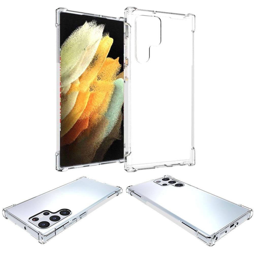 Wigento Handyhülle Für Samsung Galaxy S22 Ultra Silikoncase Schock TPU  Schutz Transparent Handy Tasche Hülle Cover Etui
