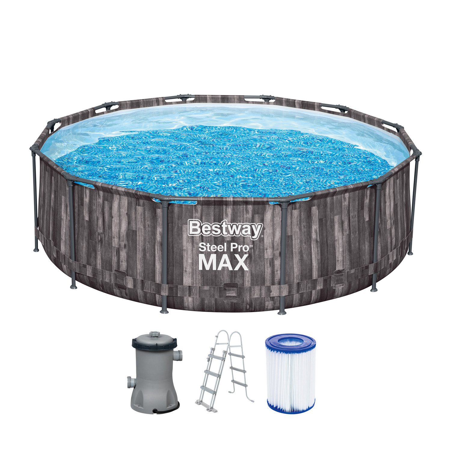 Framepool Steel Pro MAX™ Frame Pool-Set mit Filterpumpe Ø 366 x 100 cm, Holz-Opt