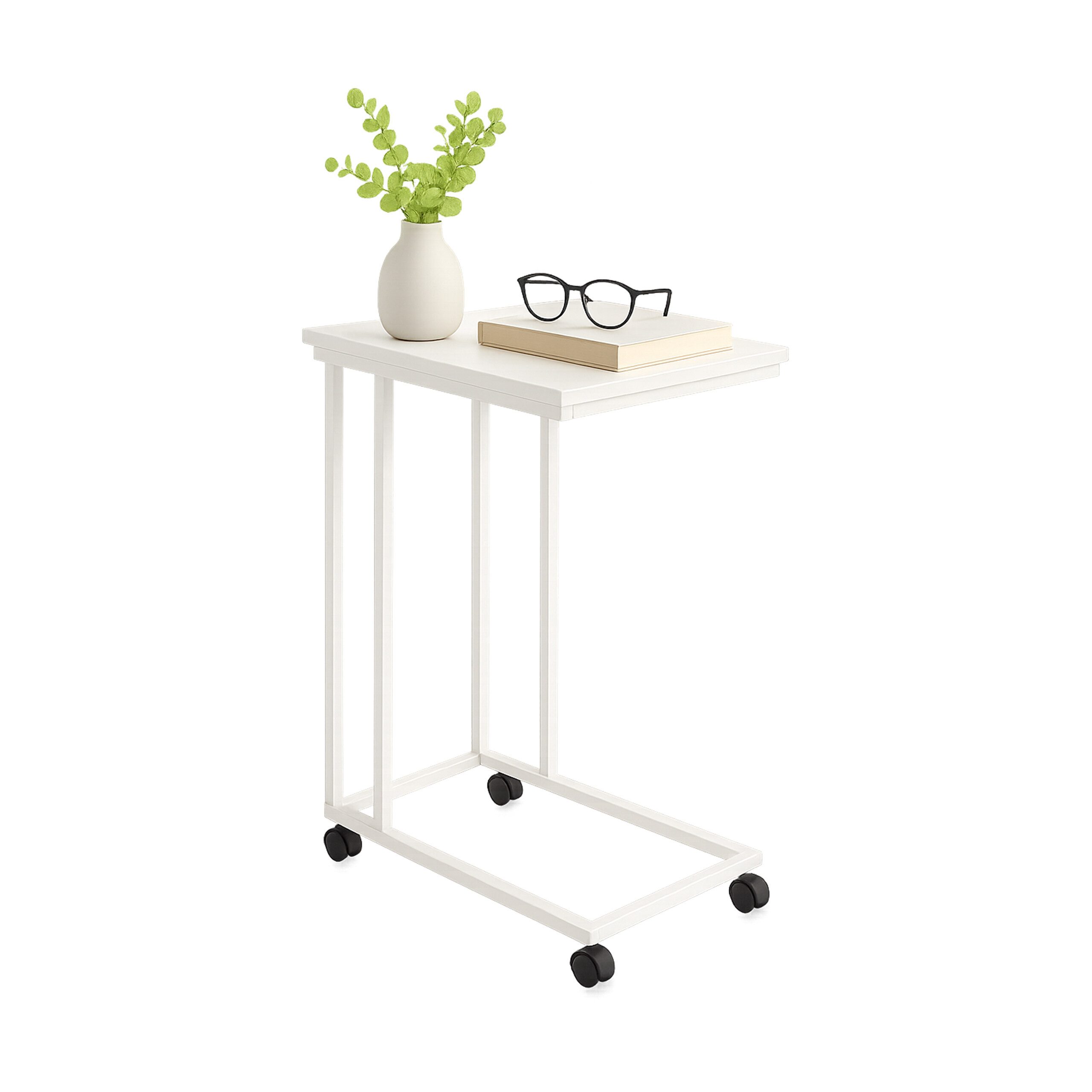 relaxdays Beistelltisch mit Rollen C Form, weiß günstig online kaufen