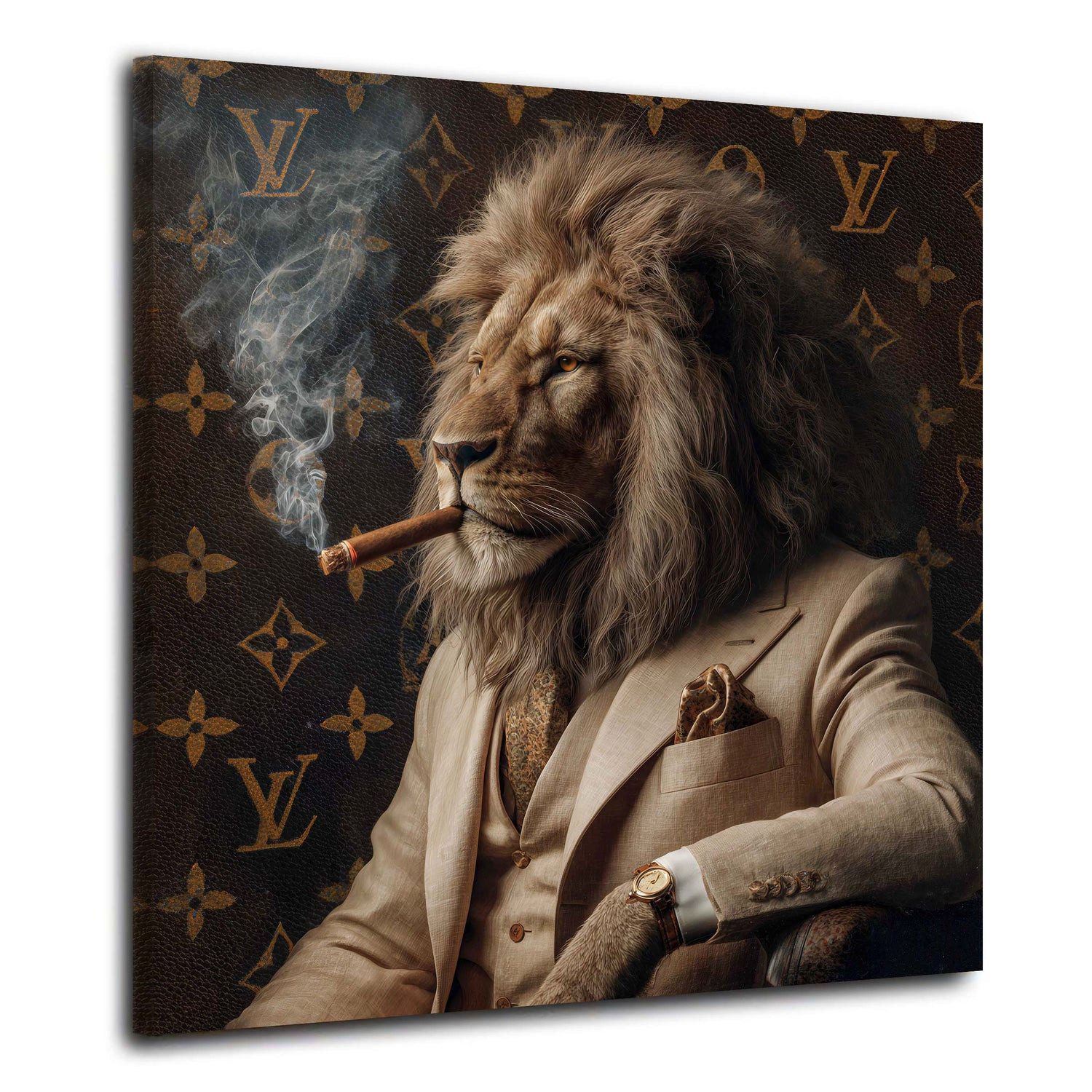 Artedinoi Leinwandbild Souveräner Löwe mit Zigarre in Eleganz Leinwandbild Wandbild Kunstdruc, Löwe mit Zigarre, elegant