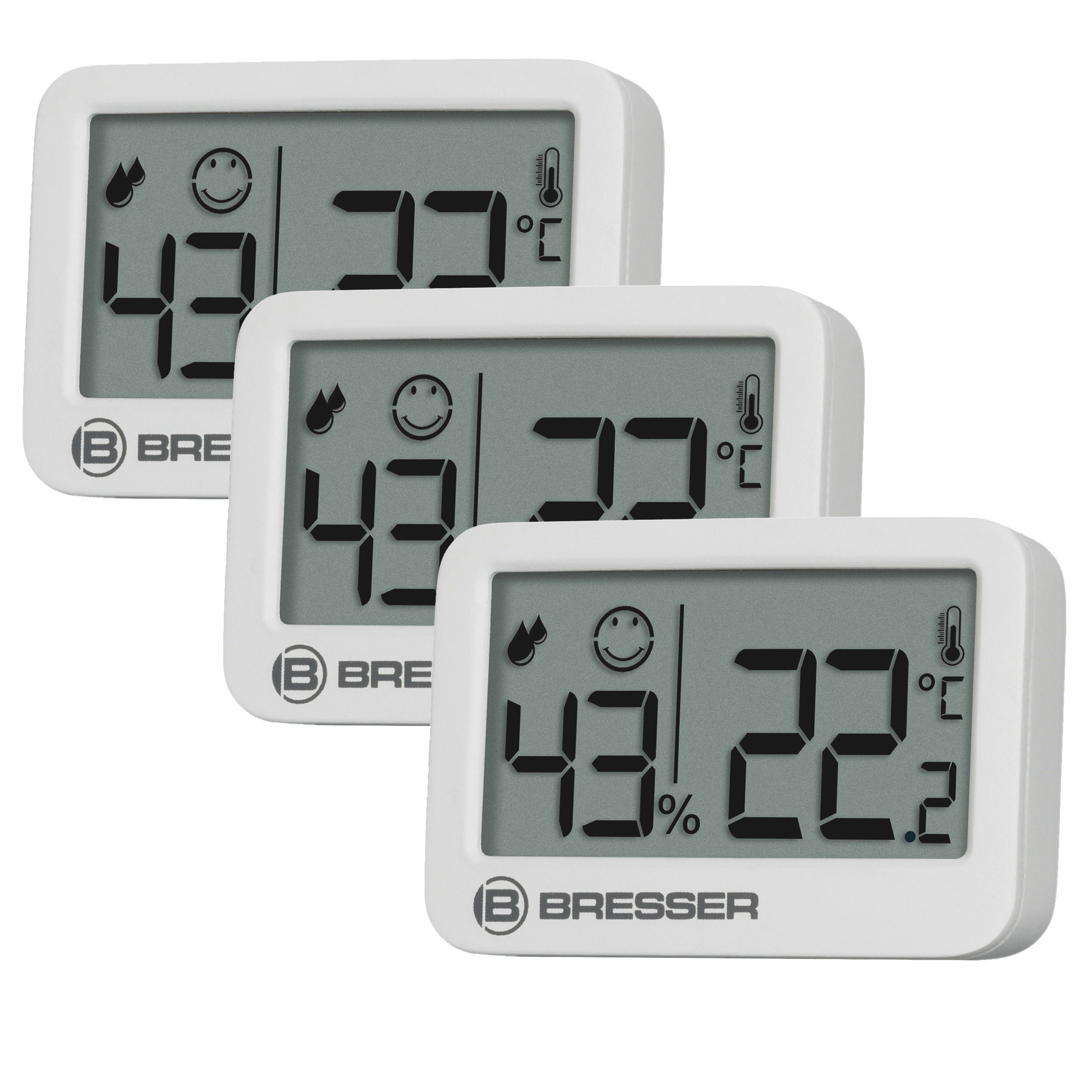 Raumthermometer BRESSER Tempy Thermo-Hygrometer 3er-Set