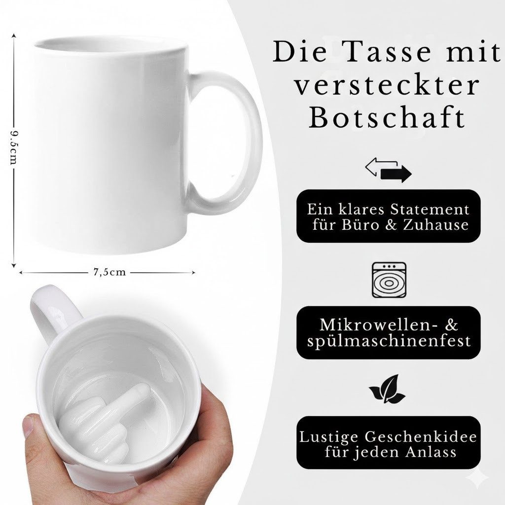 Geschenkehöhle Tasse Kaffetasse mit Mittelfinger - Spülmaschinenfest & Beidseitiger Druck, 330 ml Fassungsvermögen ideal für Kaffee, Tee oder andere Heißgetränk – Bild 2 von 5