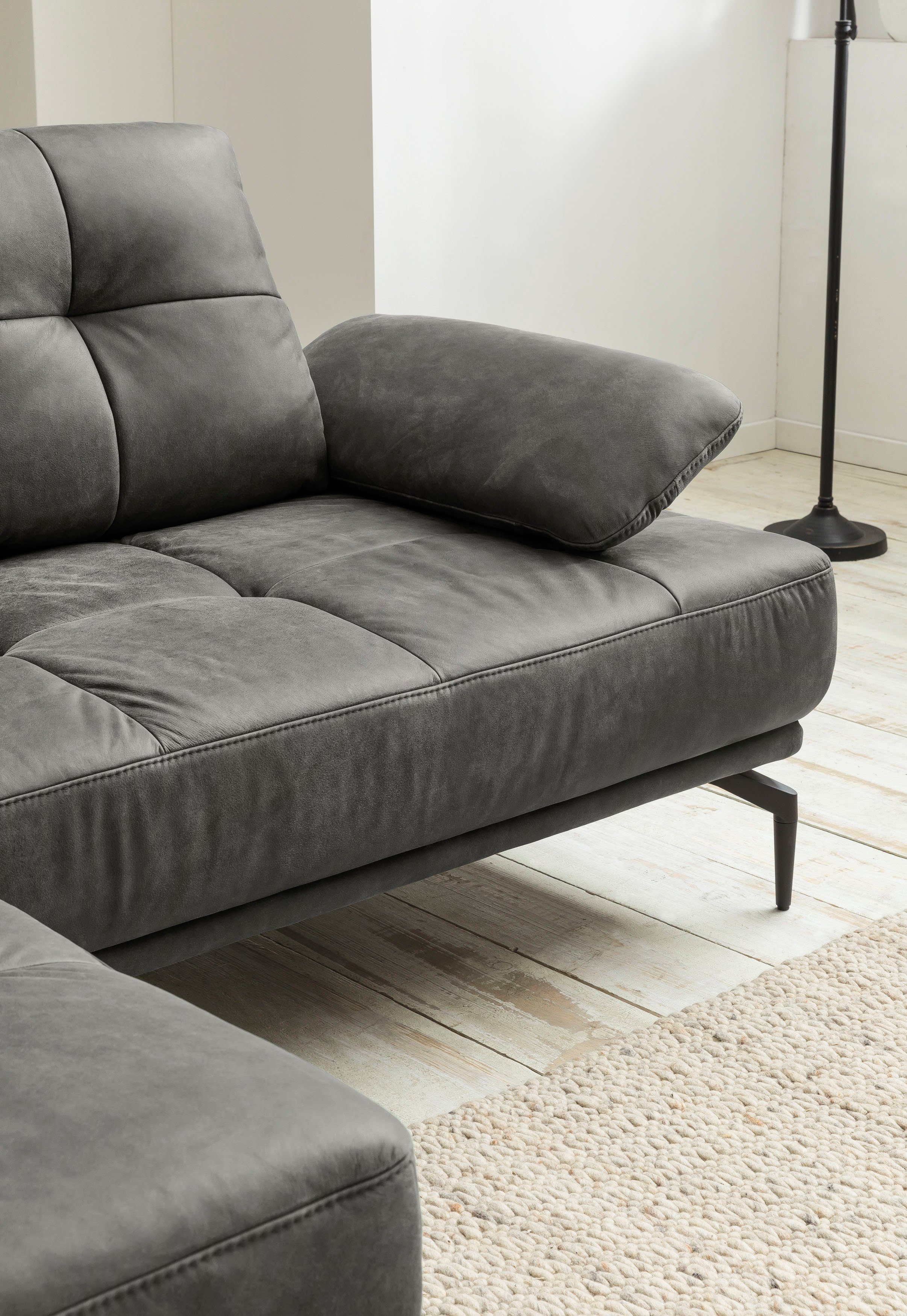 Armlehnenverstellung, sofa Inklusive exxpo fashion Metallfüße Sitztiefenverstellung, Ecksofa, -