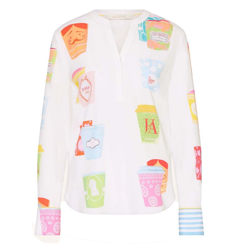 Herzensangelegenheit Blusentop HERZENS Seiden-Blusenshirt mit Allover-Muster und Tunika-Ausschnitt