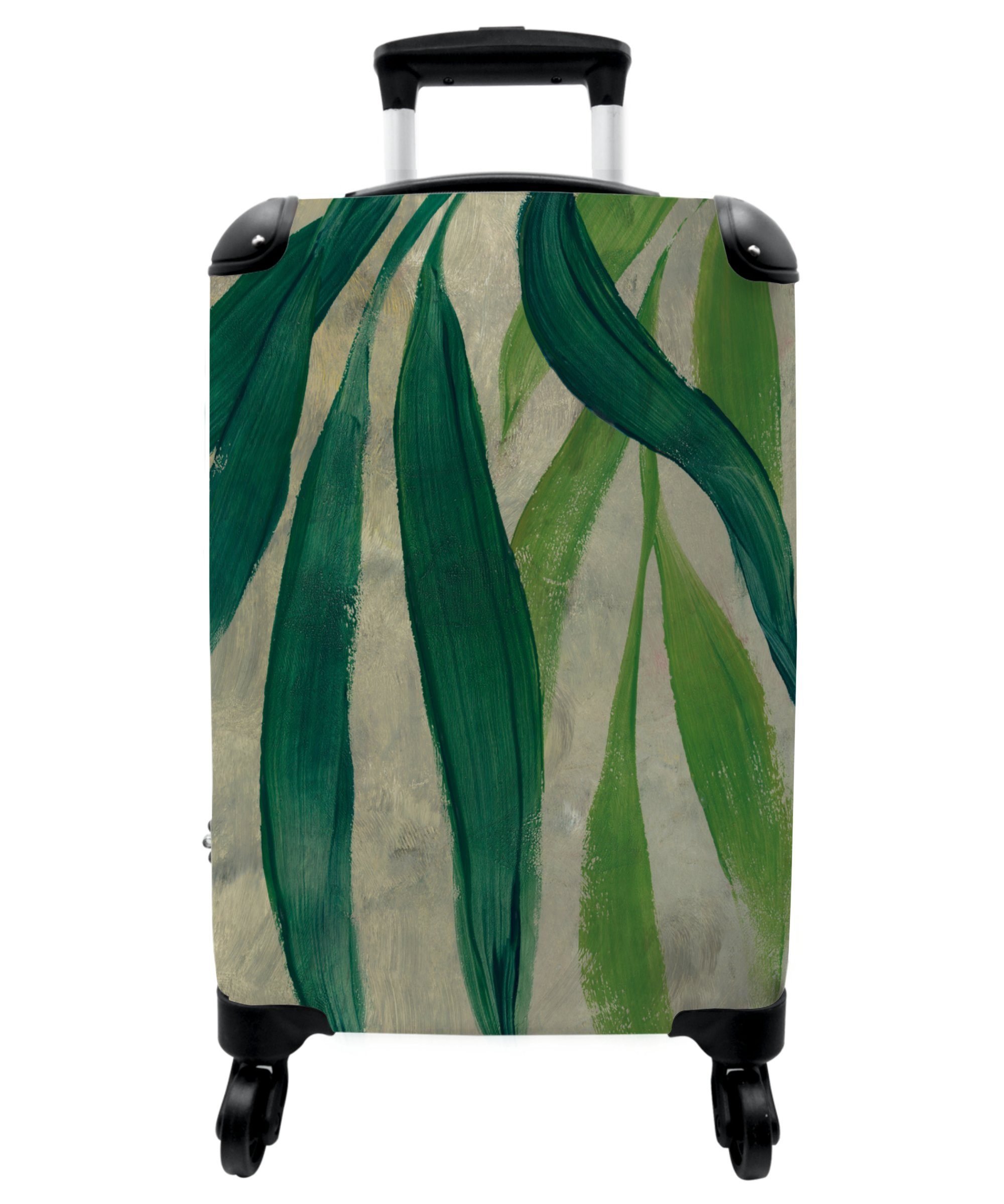 Rollkoffer NoBoringSuitcases.com© Blätter Handgepäckkoffer - Reisekoffer Rollen, 55x35x20cm - Vintage, Trolley - Pflanzen - Cabin 4 Rollen Grün mit - 4 Natur Kleine Handgepäck